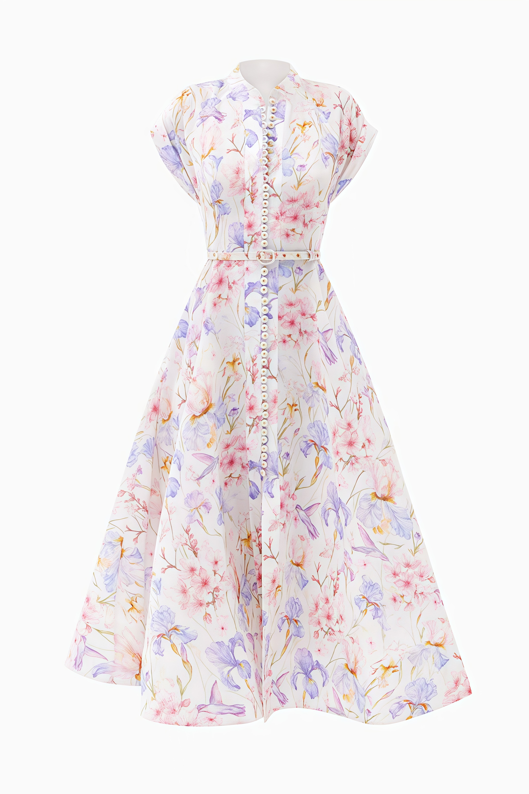 Norif Round Neck Button Print Midi Dress