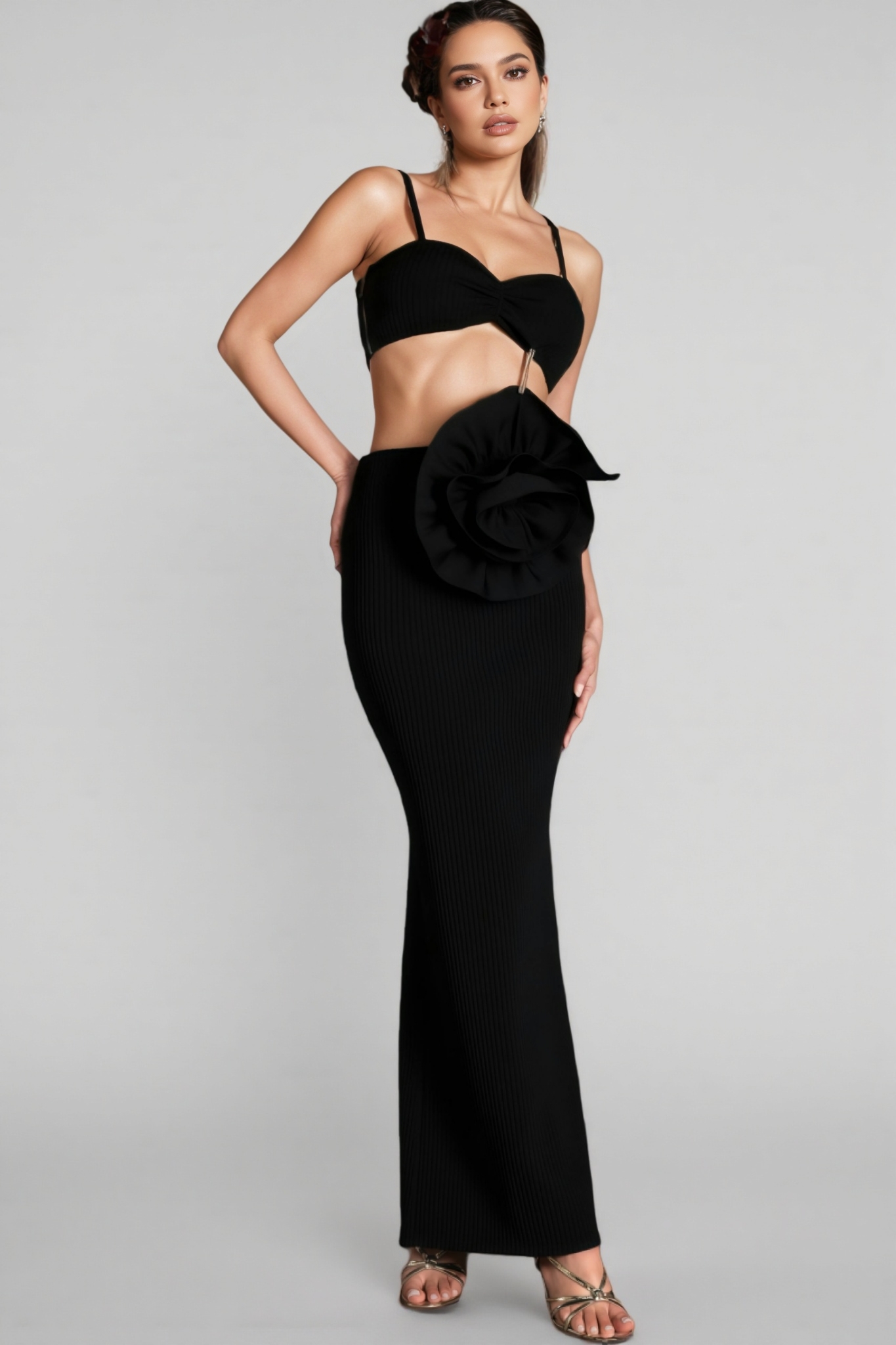 Zed Strap 3D Flower Bandage Maxi Dress