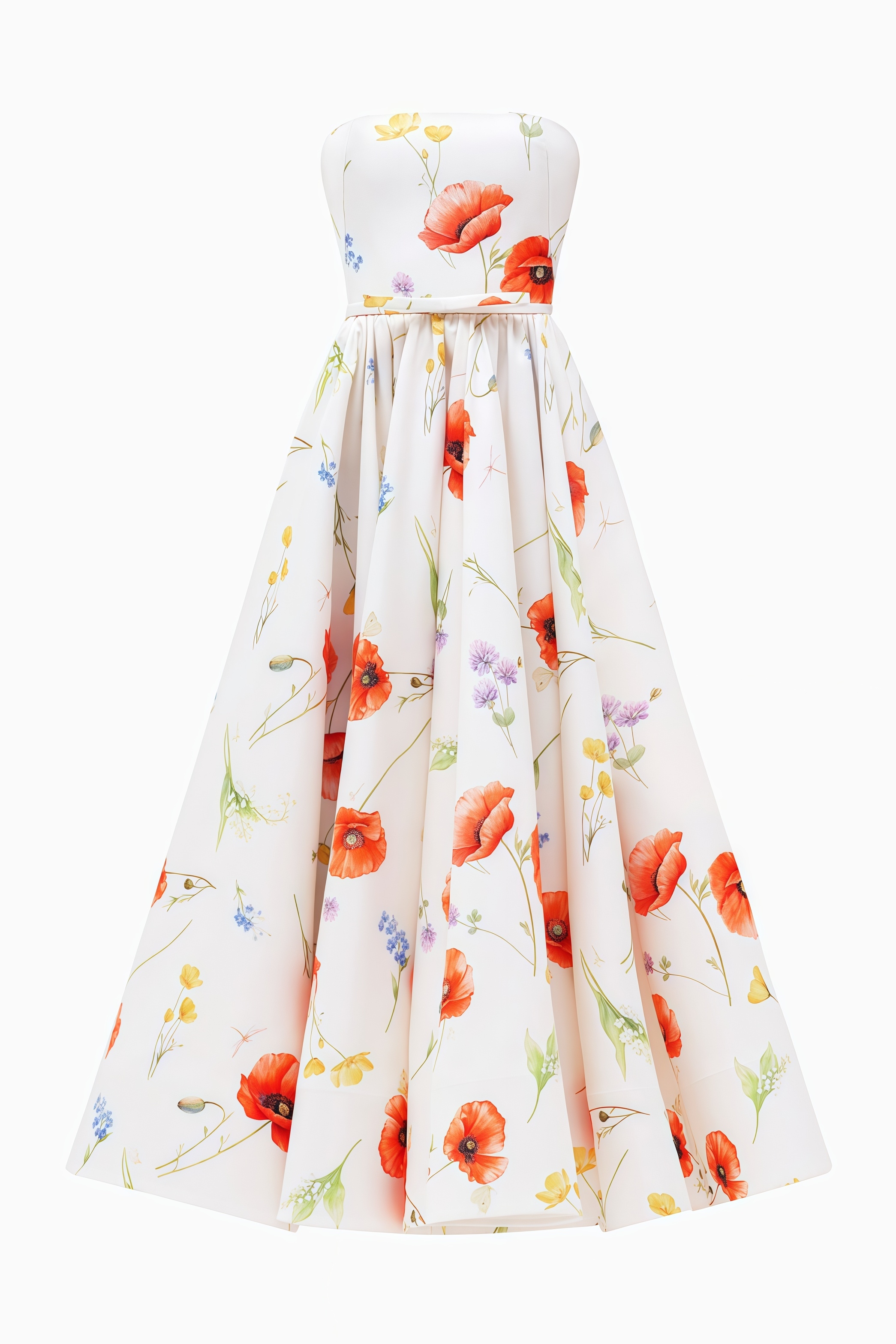 Yloane Strapless Floral Midi Dress