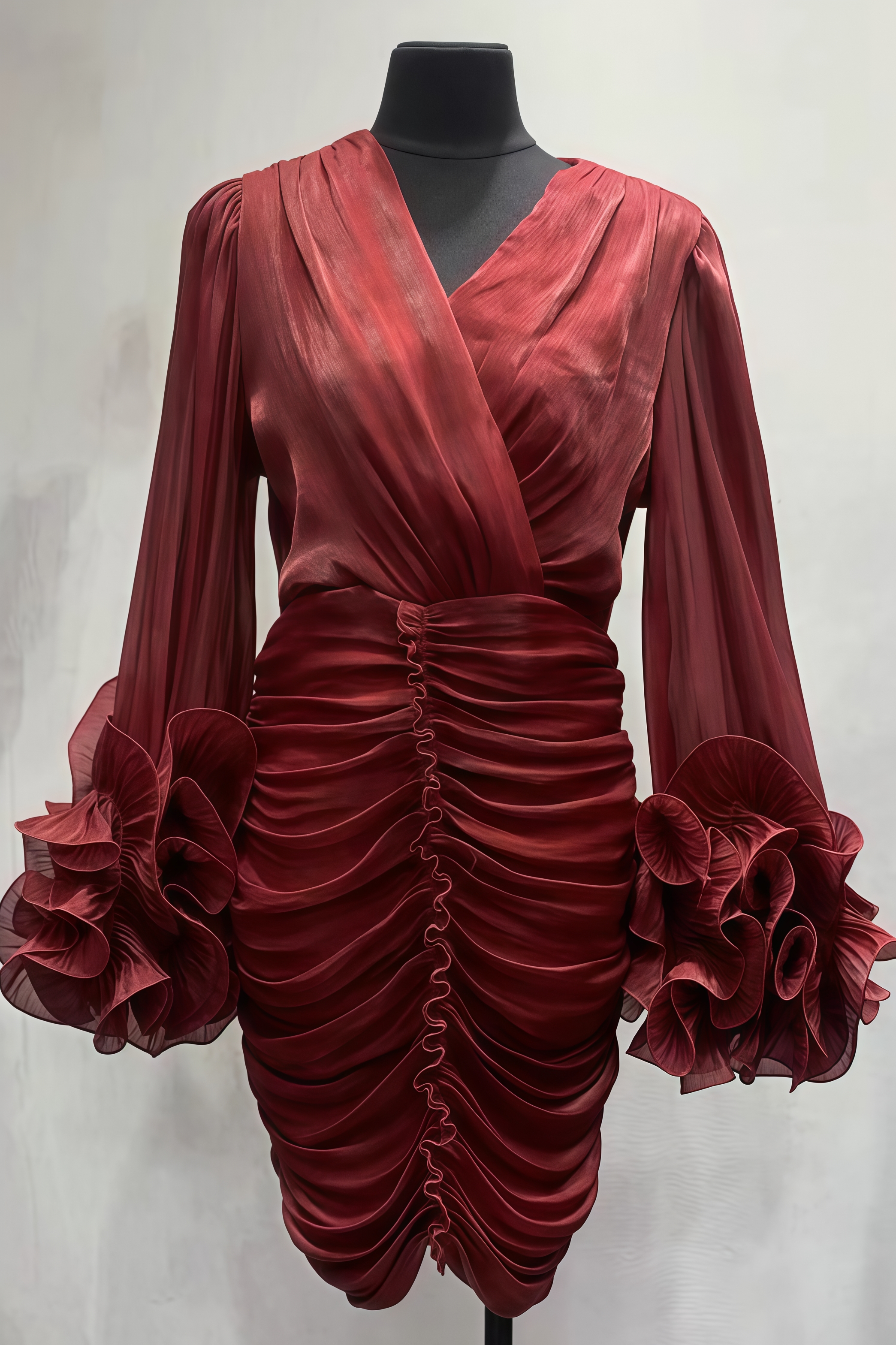 Quenx Red Pleated 3D Floral Mini Dress