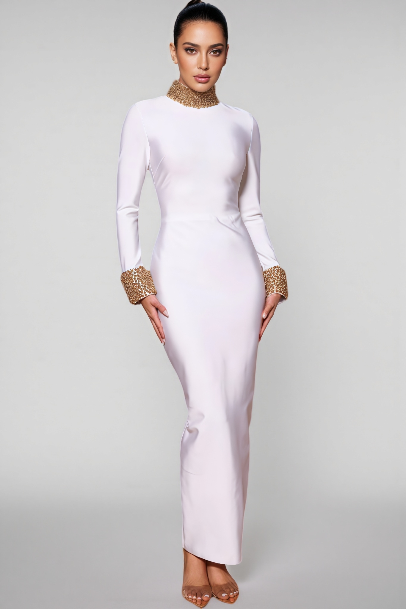 Nita White Embellished Maxi Dress
