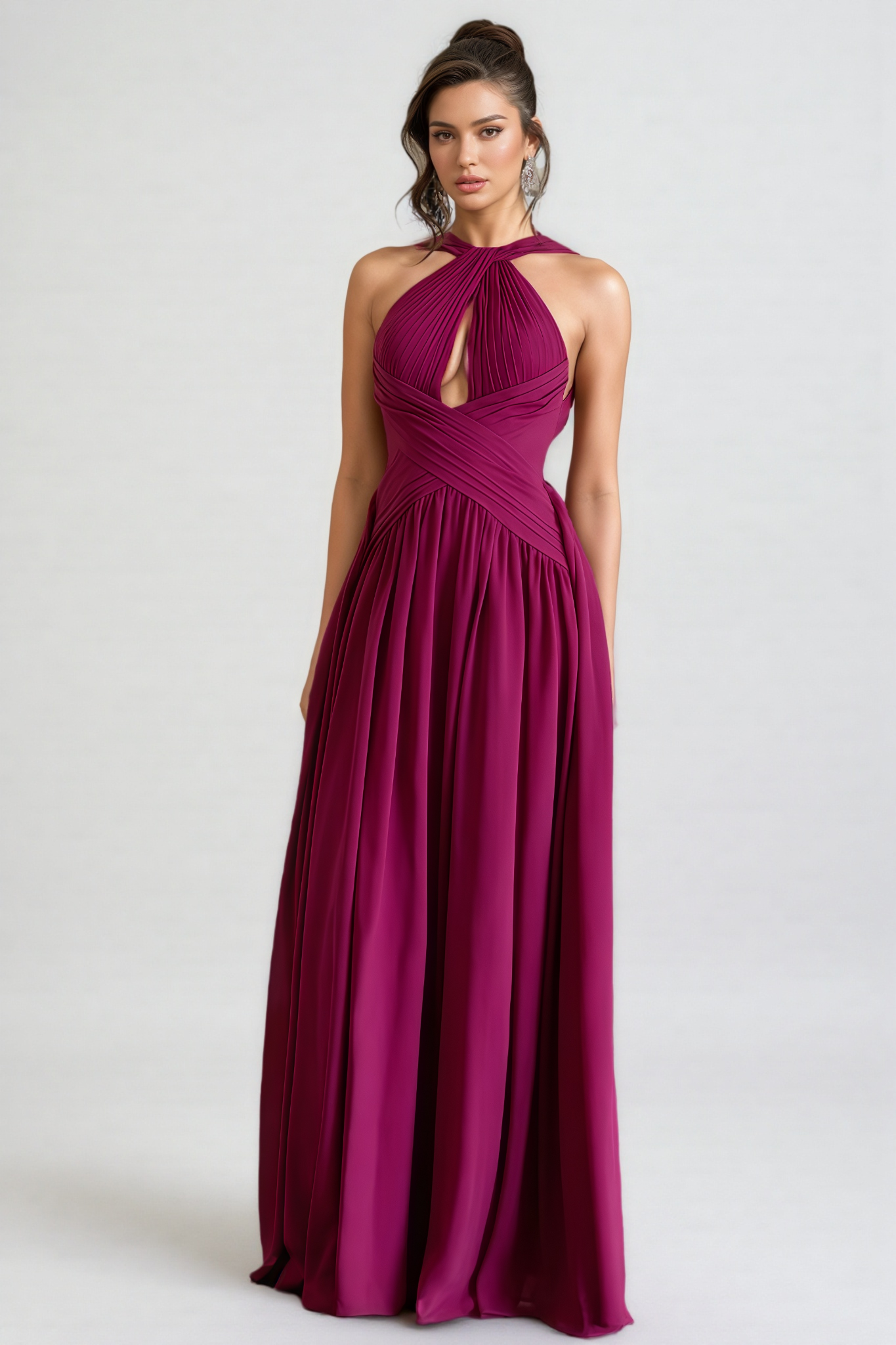 Sarna Purple Cross-Over Pleated Maxi Dress