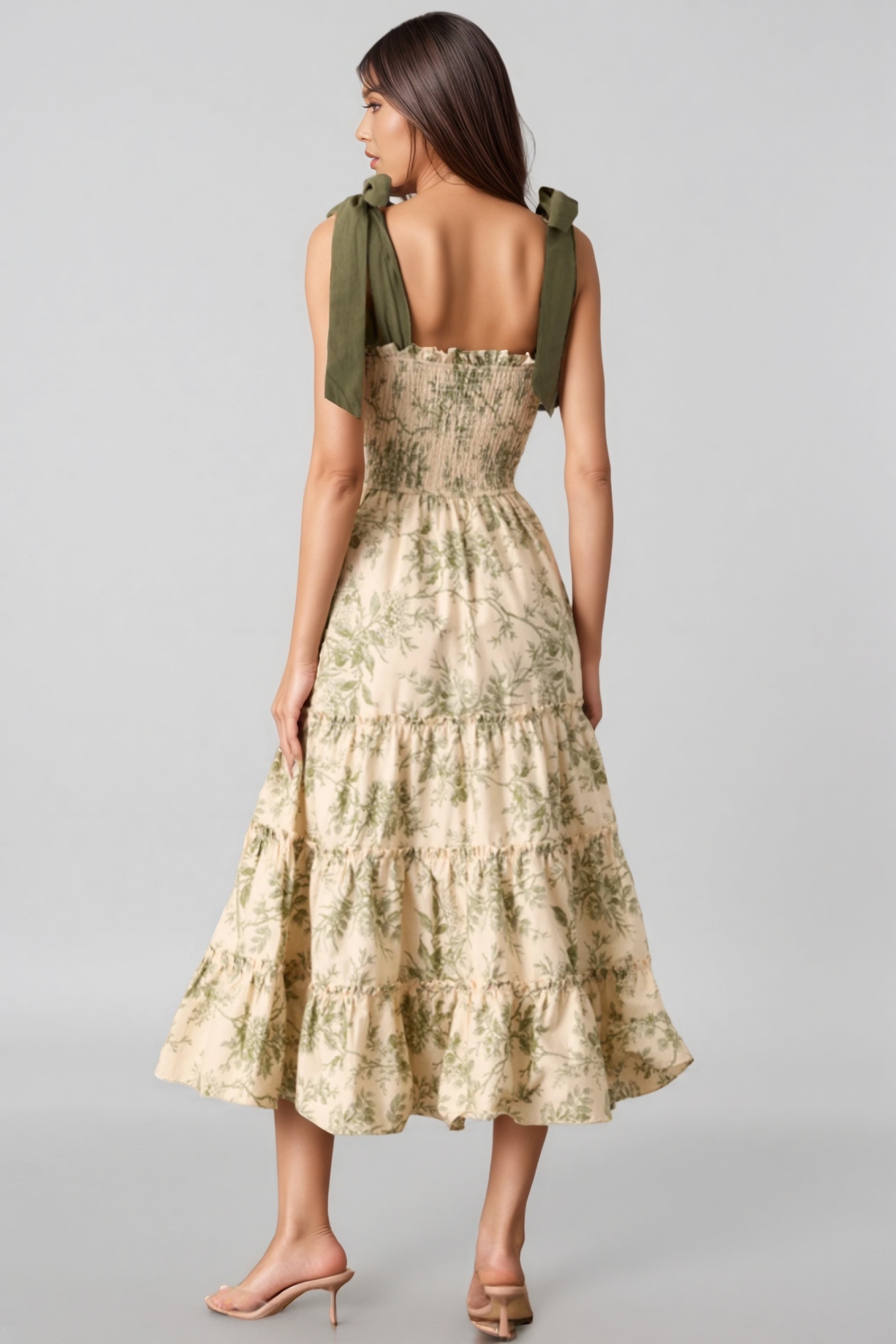 Manua Ivory Green Floral Midi Dress