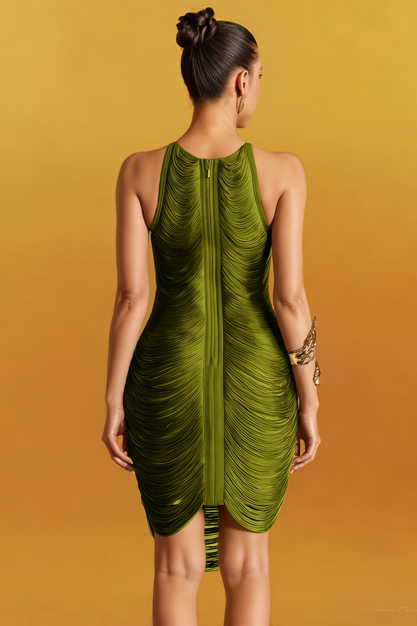 Eznrot Green Sleeveless Fringe Bandage Mini Dress