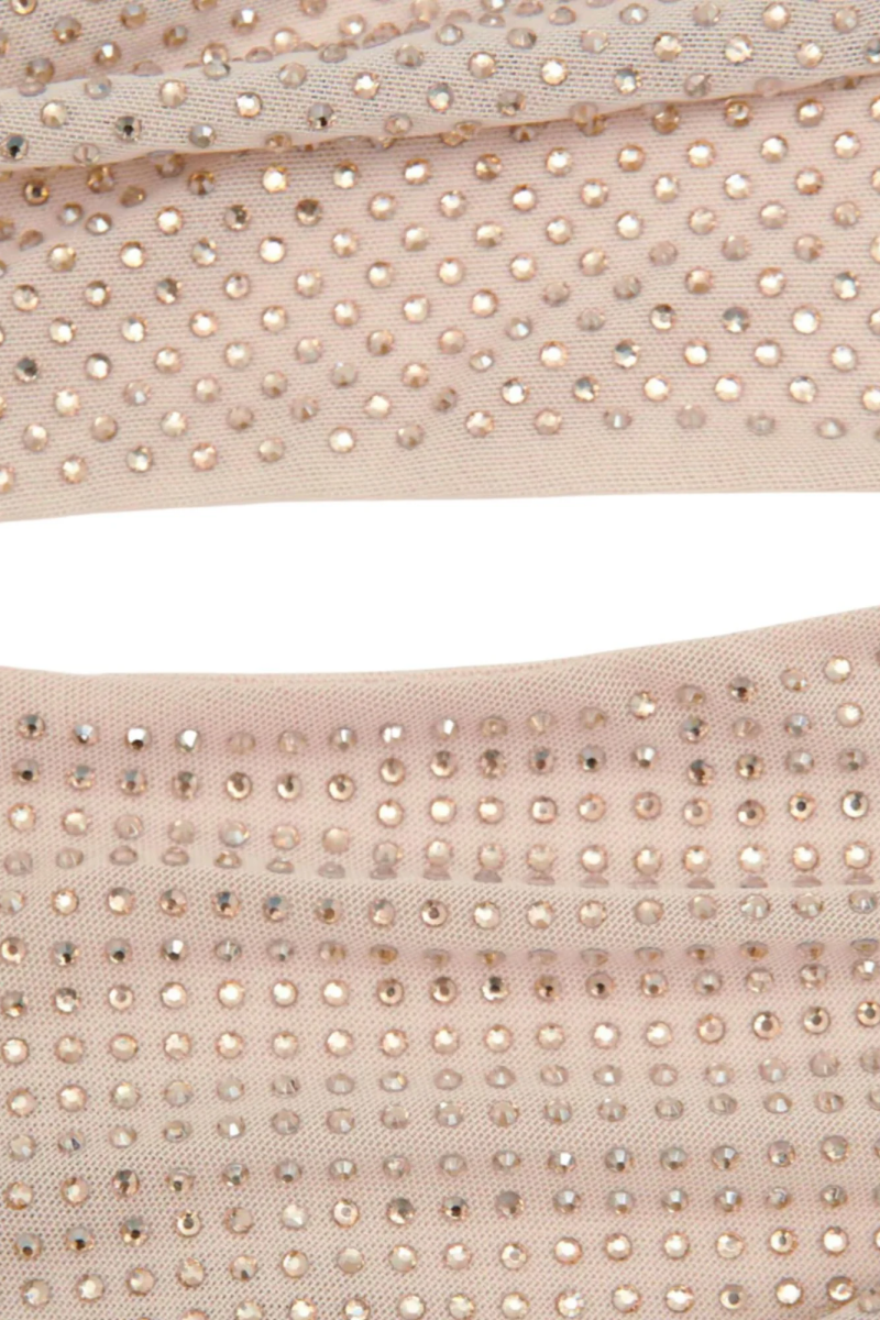 Yornak Beige Rhinestone Maxi Dress