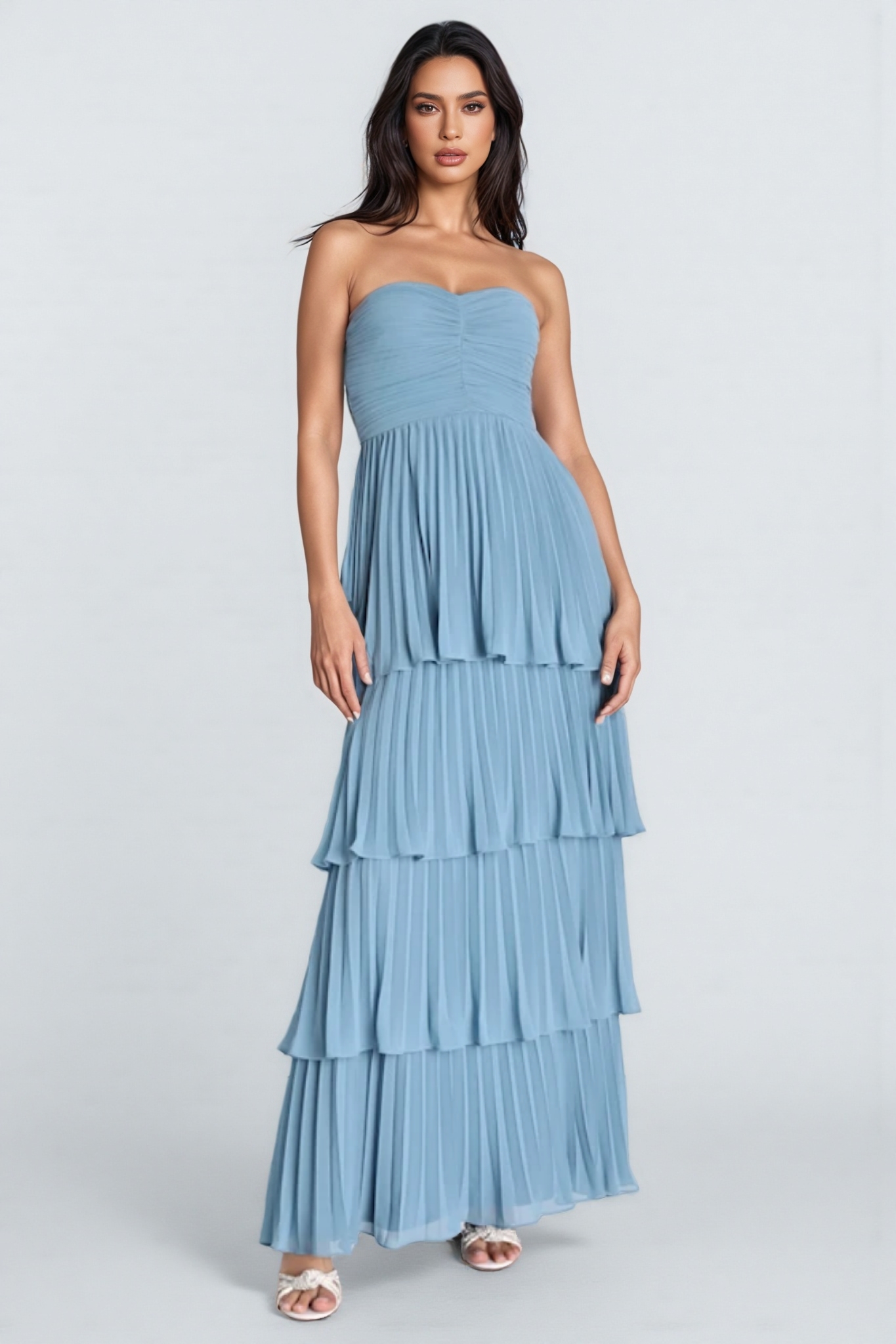 Astrid Strapless Tiered Maxi Dress - Blue