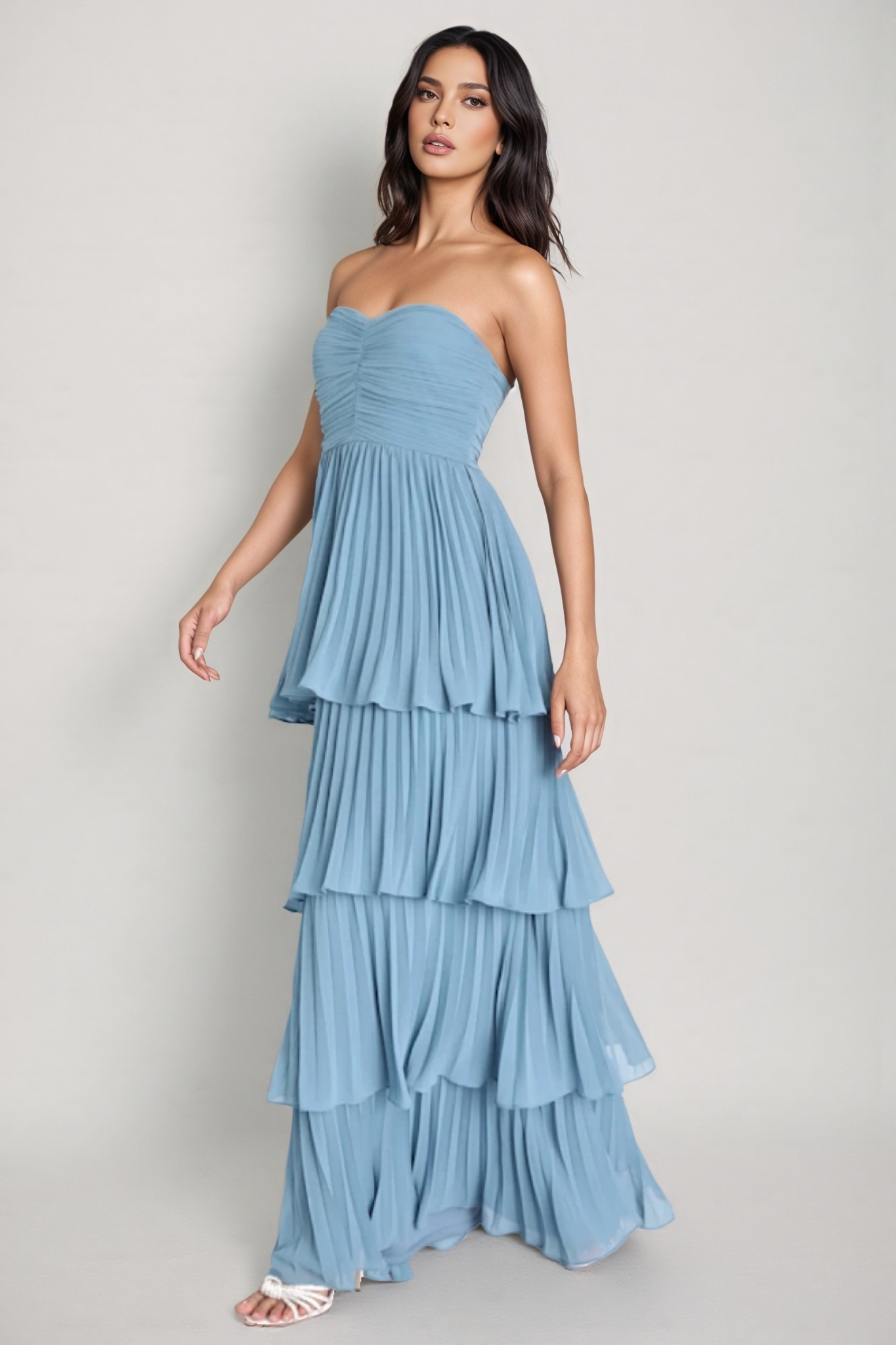 Astrid Strapless Tiered Maxi Dress - Blue