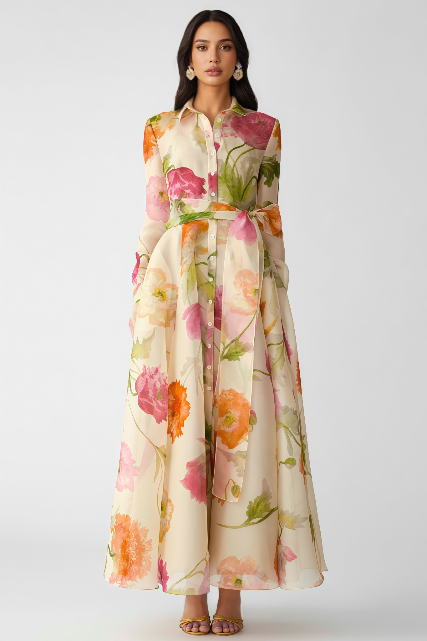 Orline Long Sleeves Floral Printed Maxi Dress