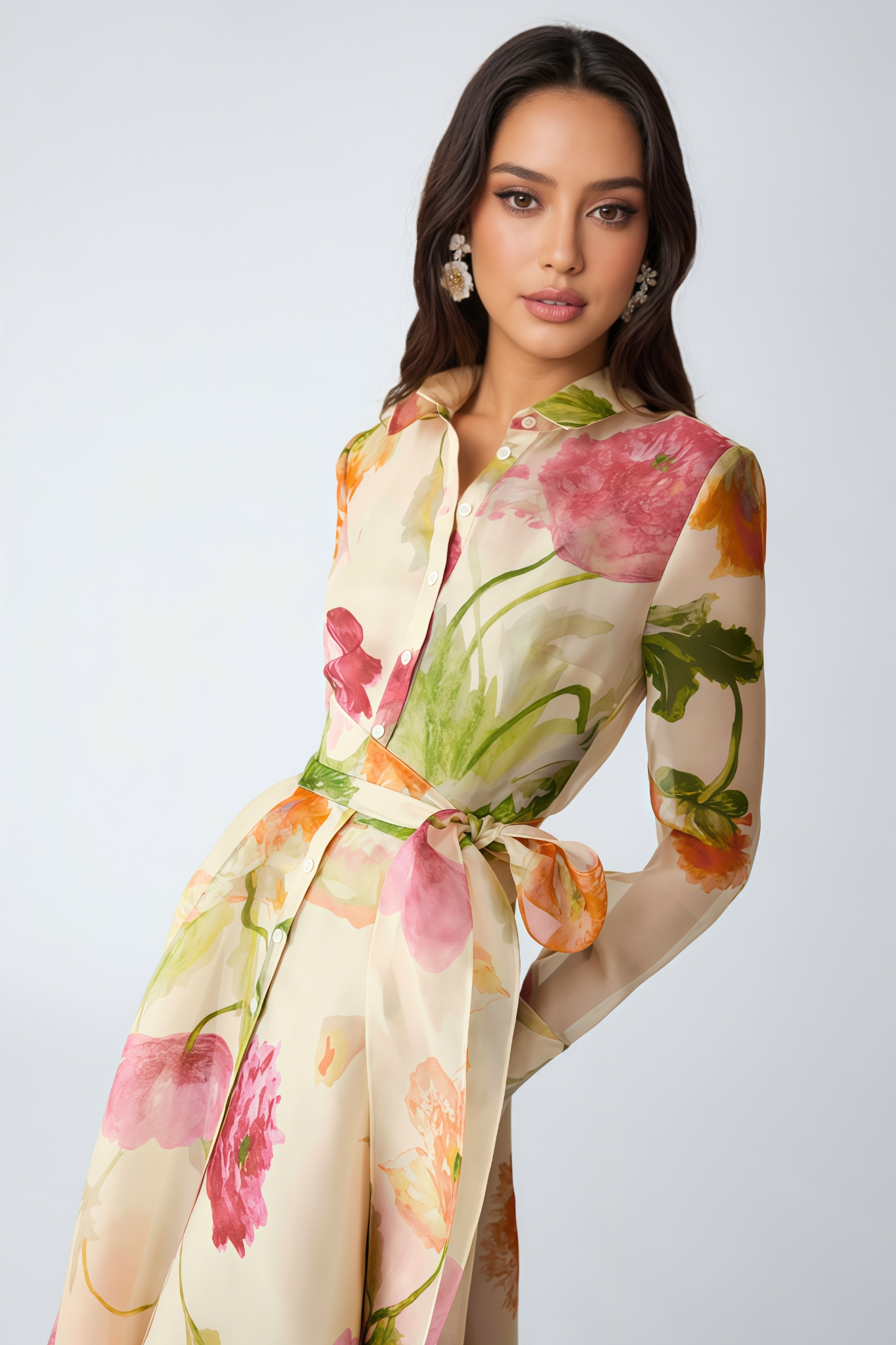 Orline Long Sleeves Floral Printed Maxi Dress