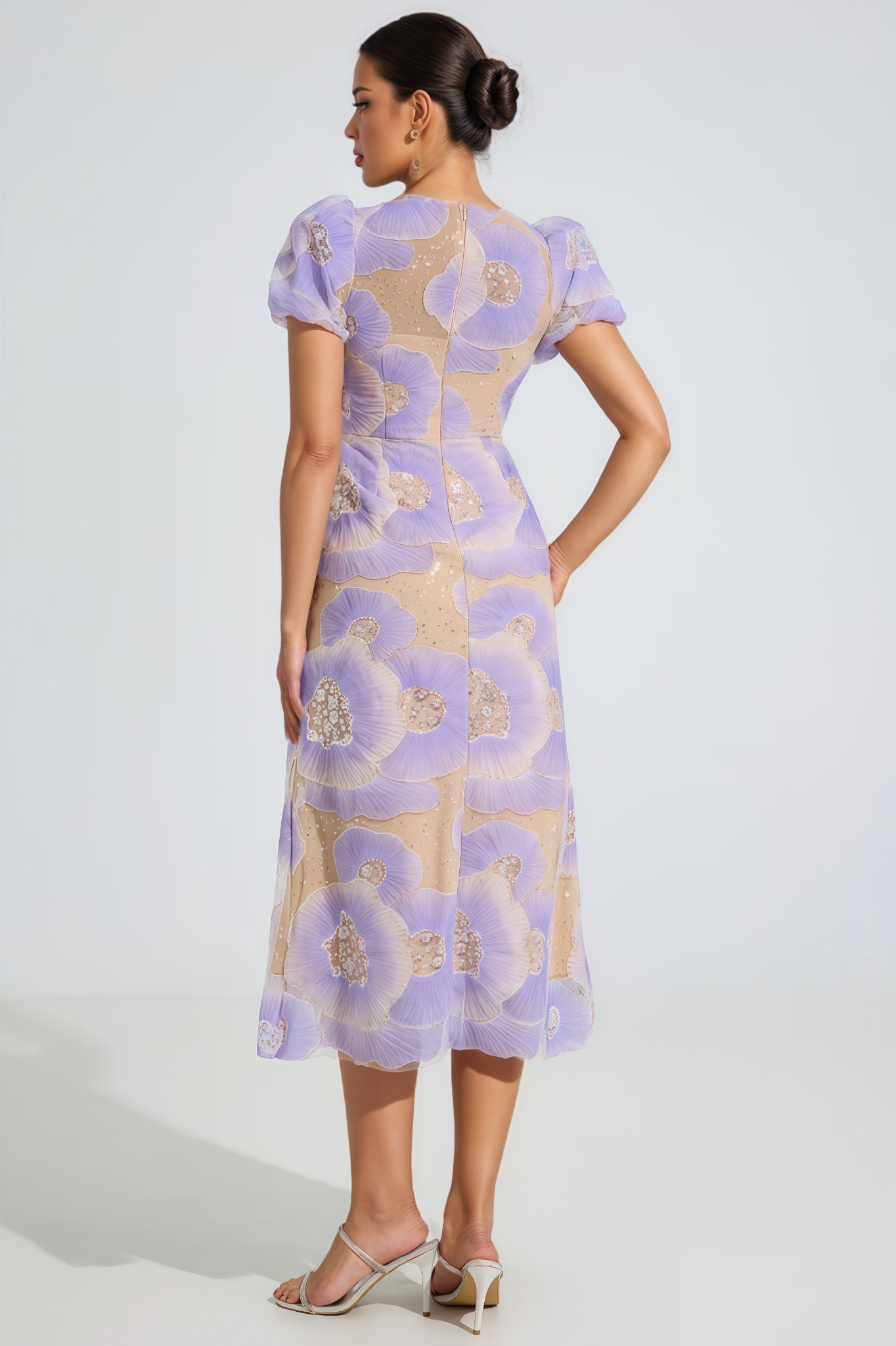 Xerans Purple Bloom Embroidered Midi Dress