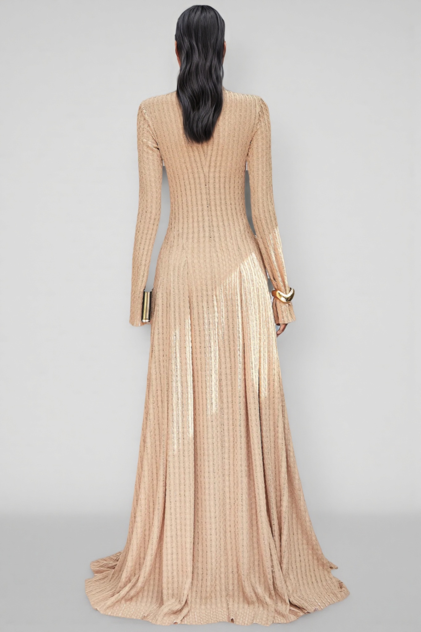 Dreyaty Beige Long Sleeve Maxi Dress