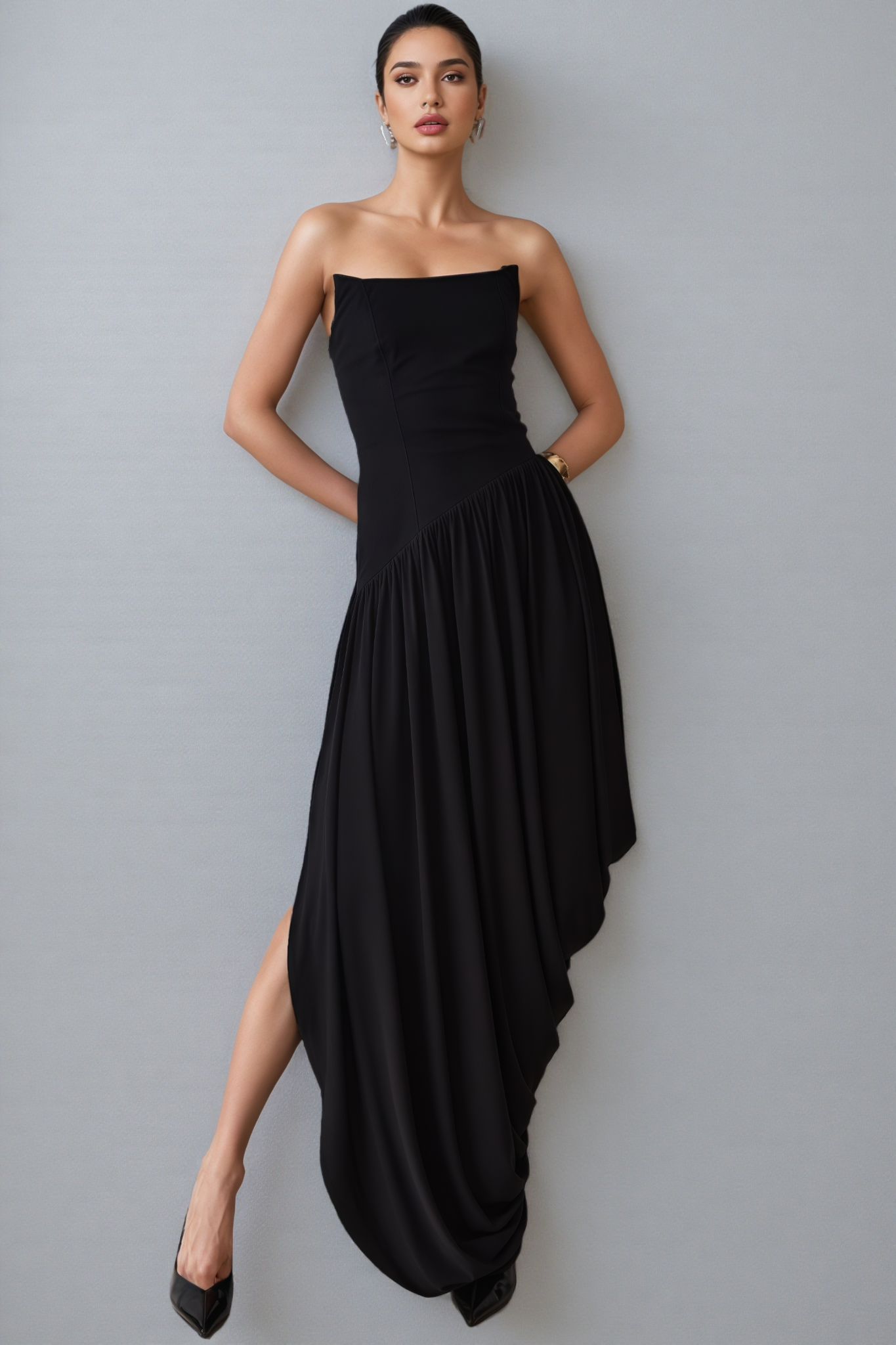 Violetben Black Sleeveless Asymmetric Maxi Dress