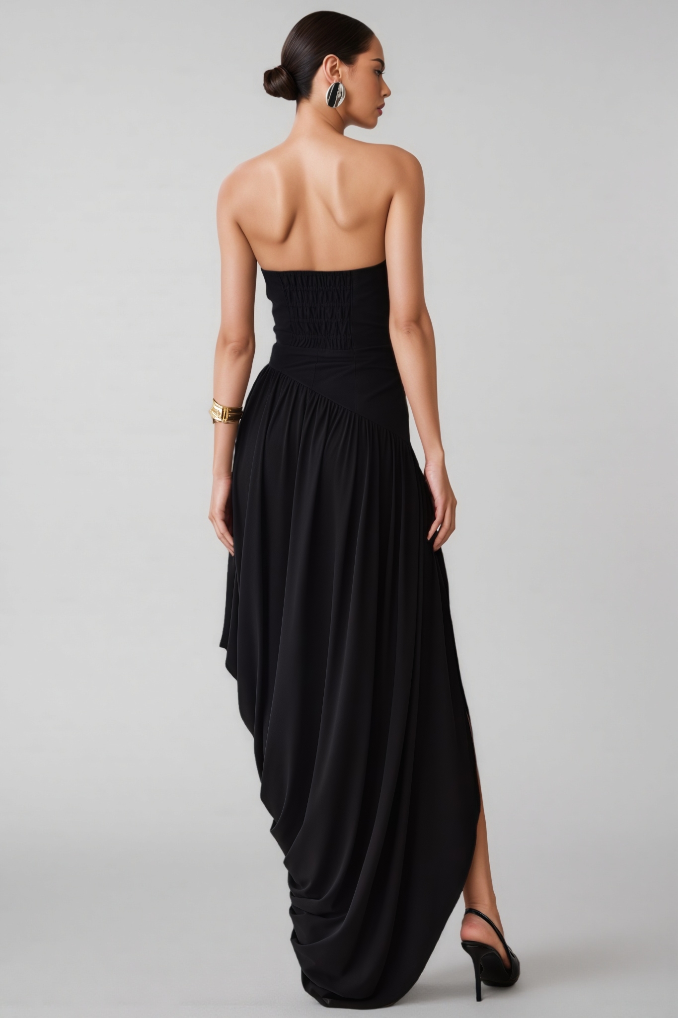 Violetben Black Sleeveless Asymmetric Maxi Dress