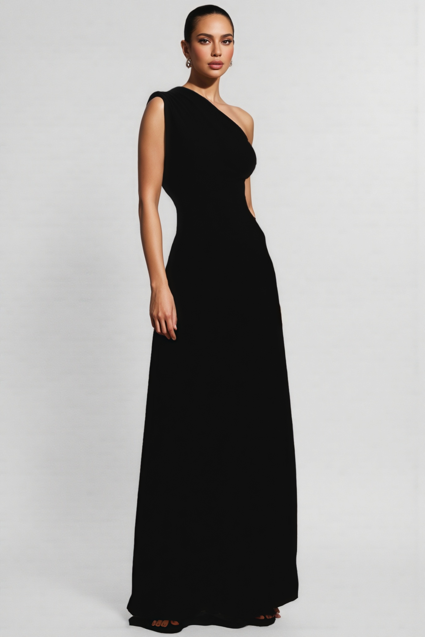 Stella Black One Shoulder Pleated Maxi Dress