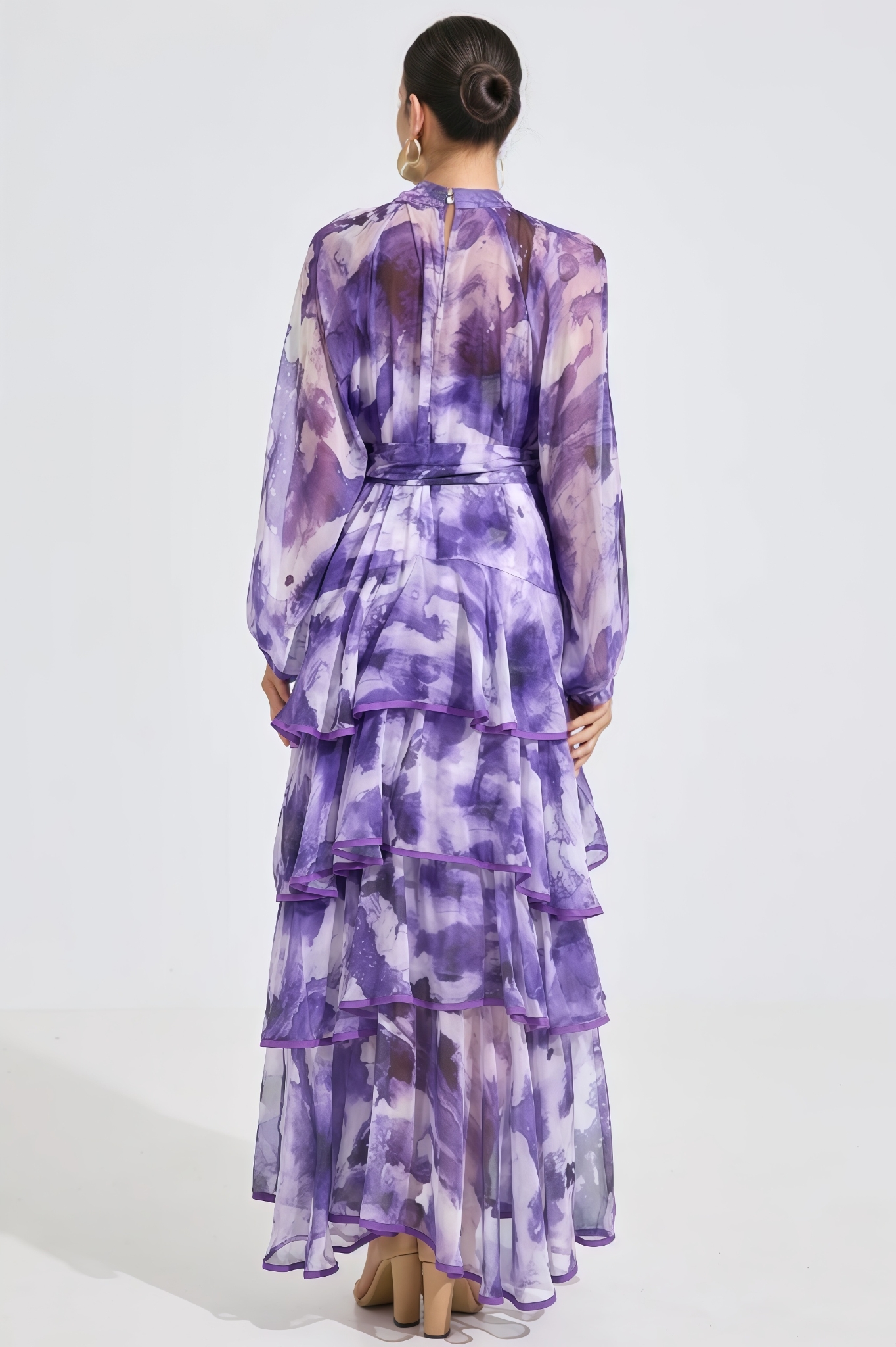 Varend Purple Printed Ruffled Maxi Dress