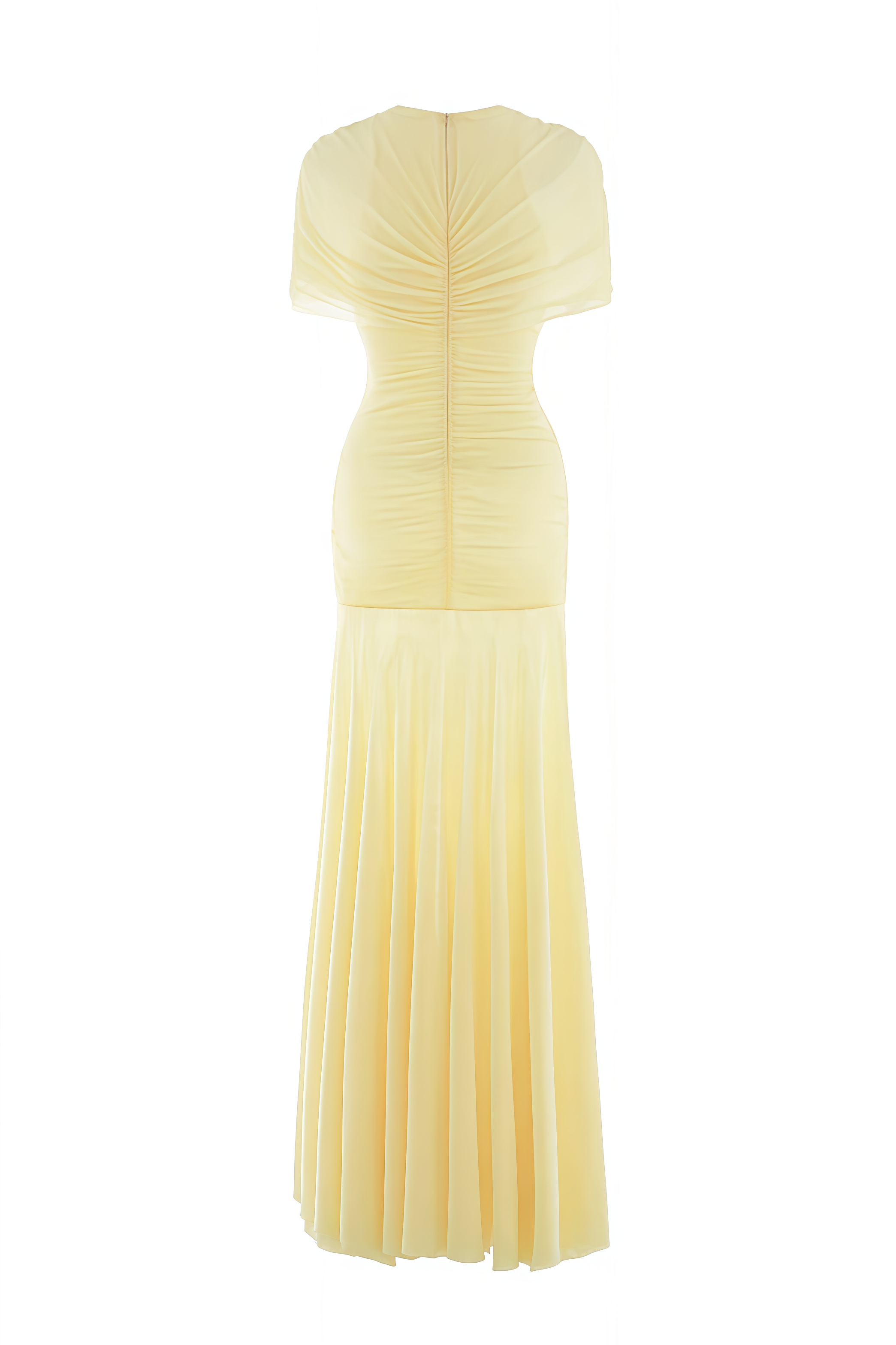 Enilty Yellow One Shoulder Ruched Maxi Dress