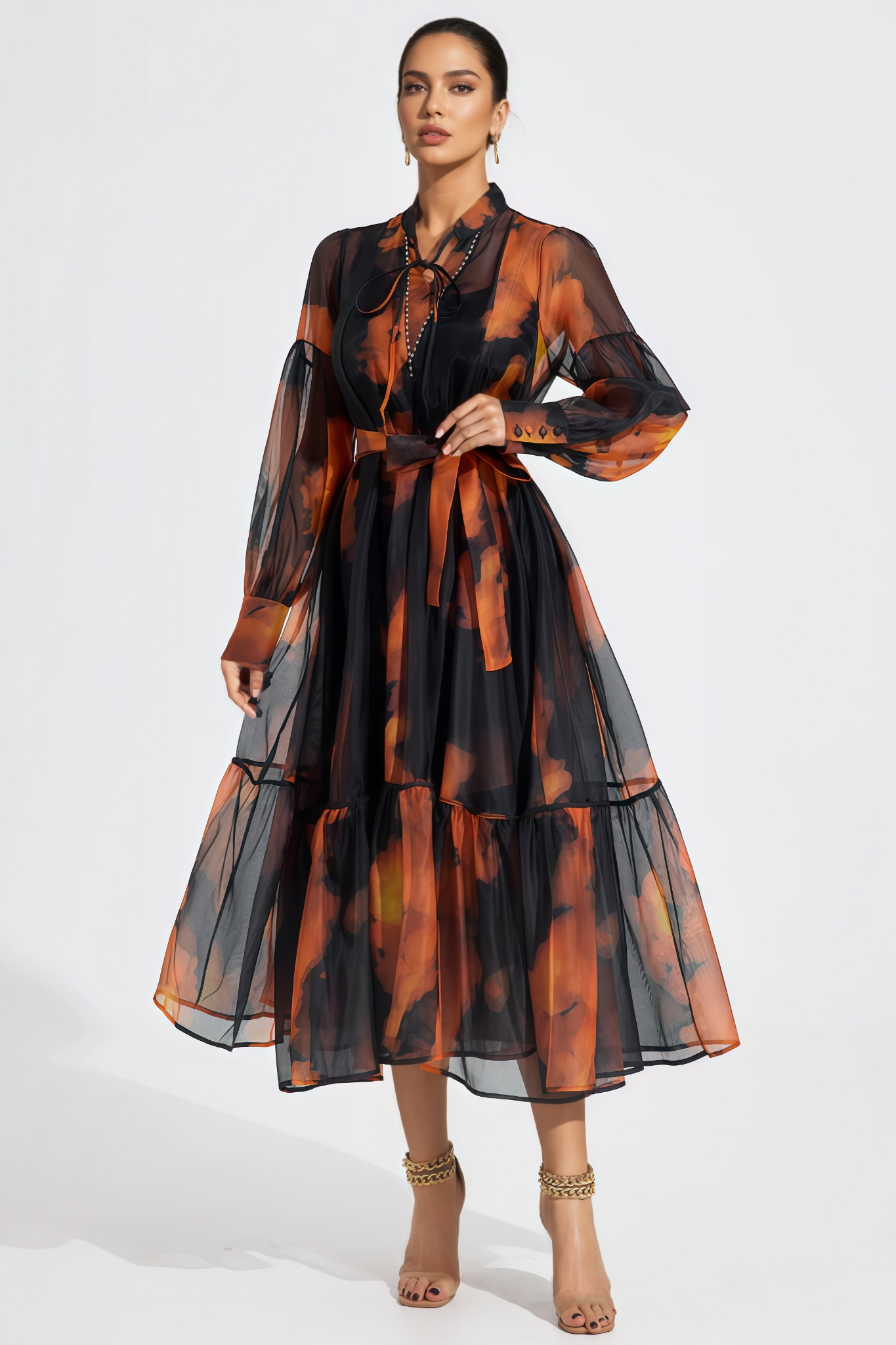 Urwint Printed Chiffon Maxi Dress