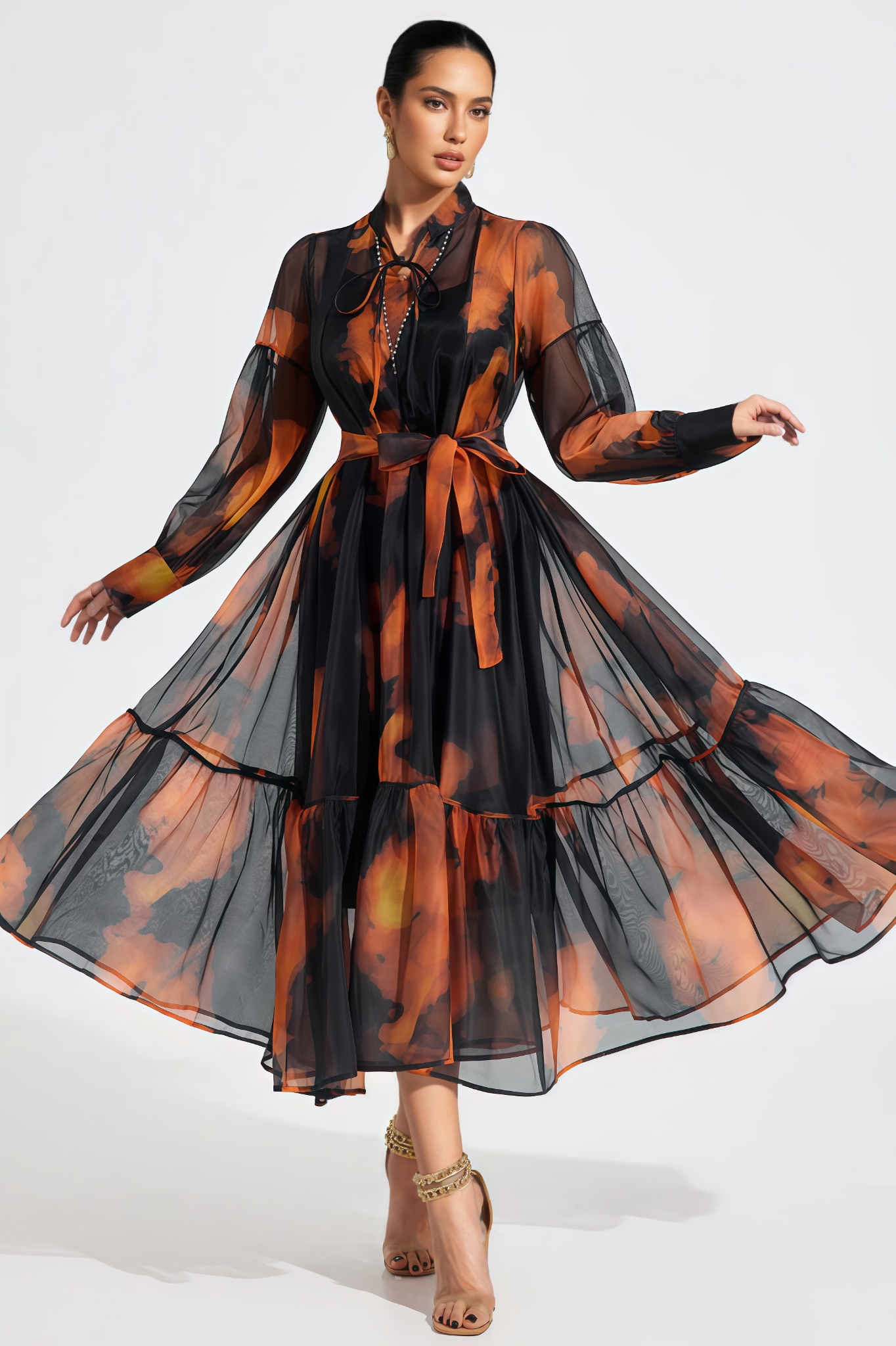 Urwint Printed Chiffon Maxi Dress