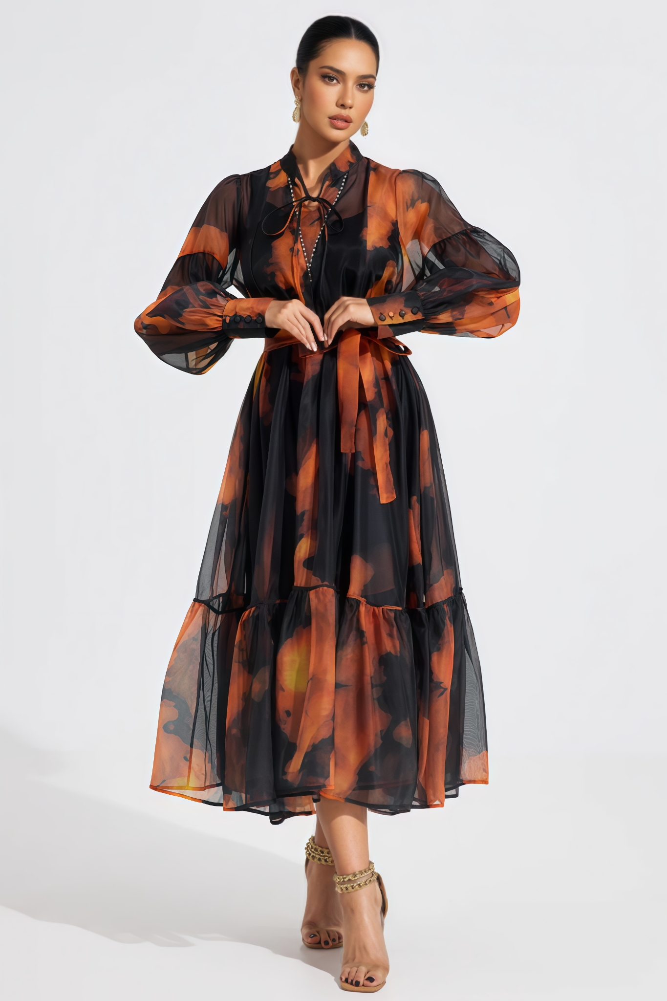 Urwint Printed Chiffon Maxi Dress