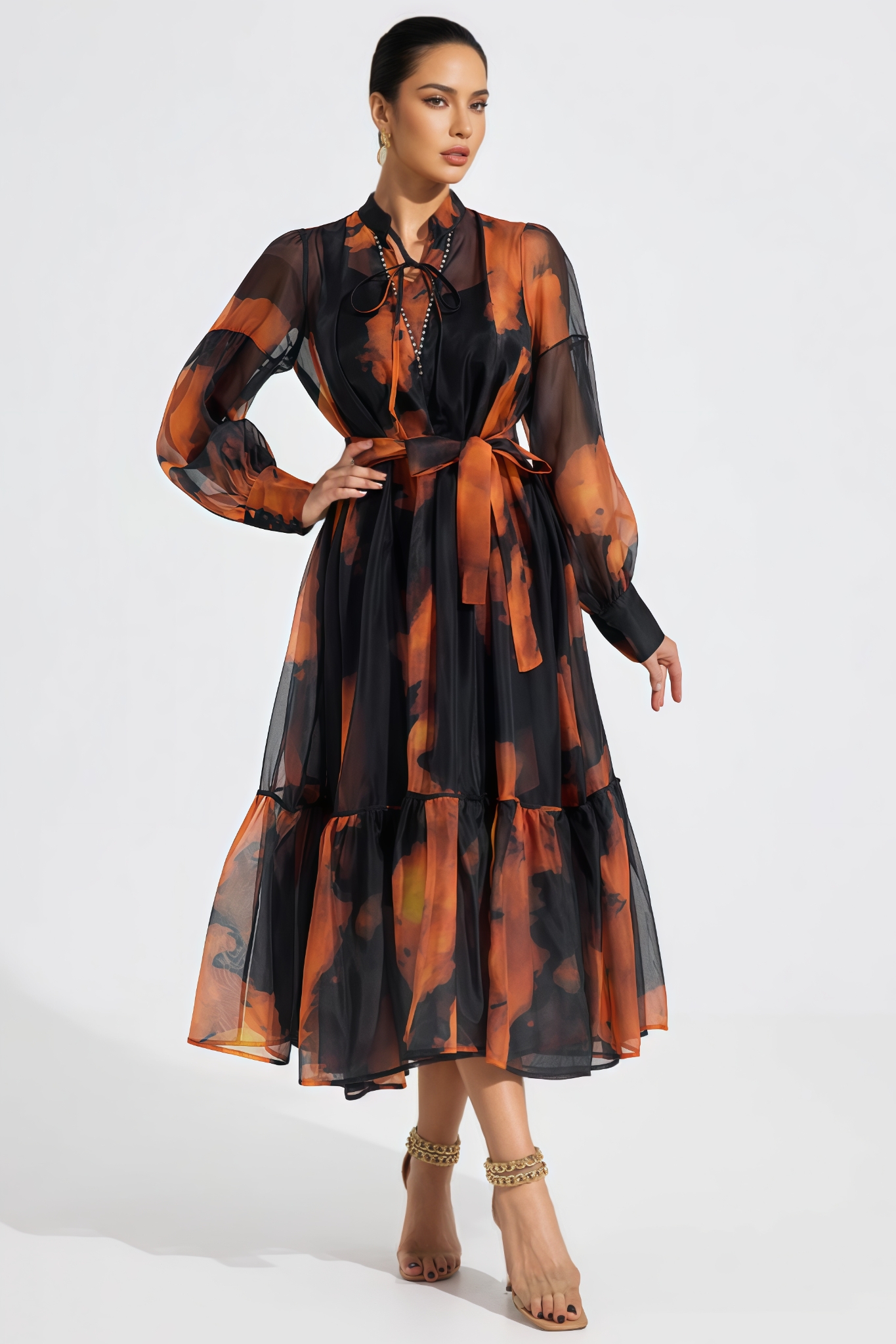 Urwint Printed Chiffon Maxi Dress