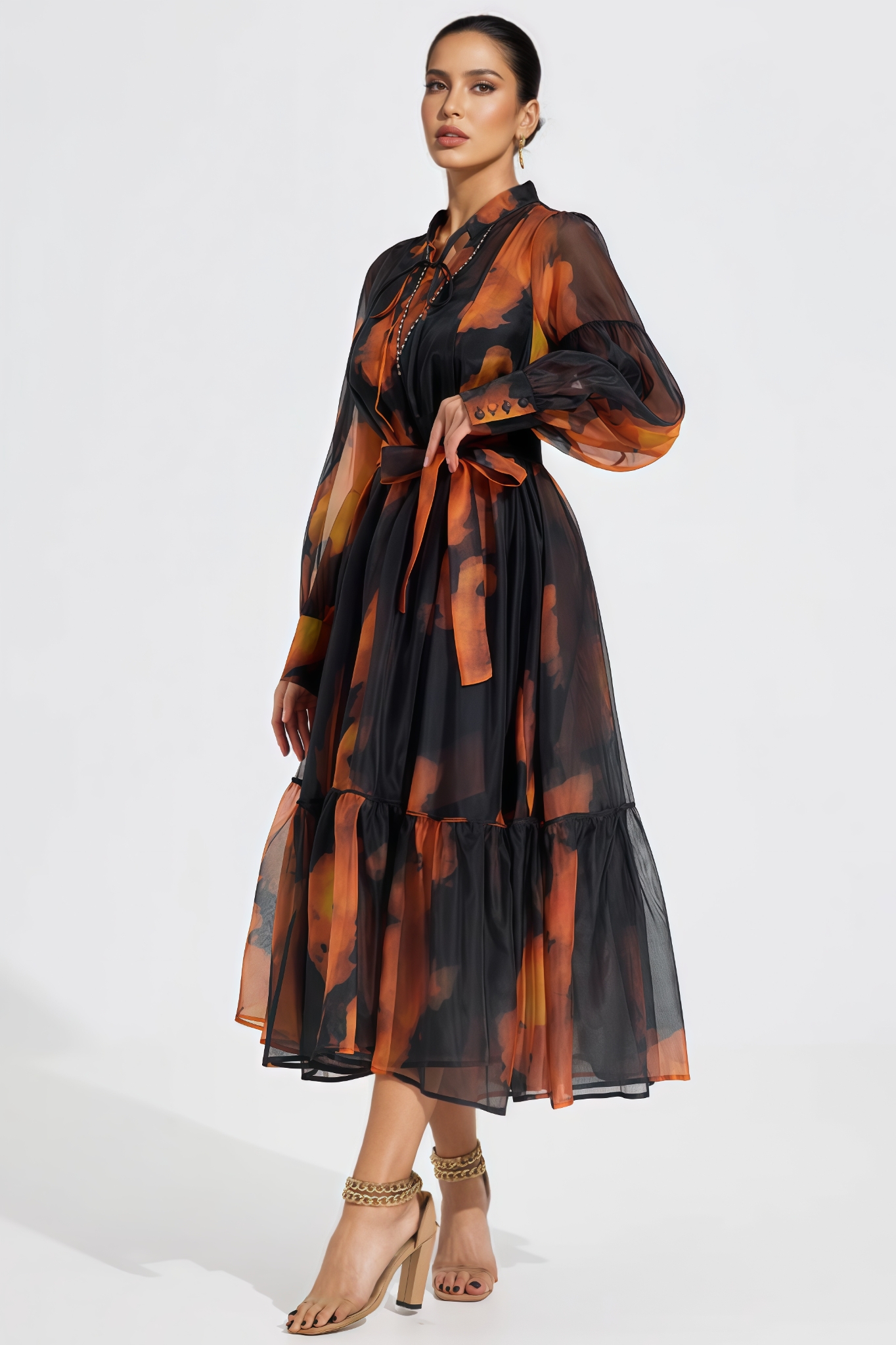 Urwint Printed Chiffon Maxi Dress