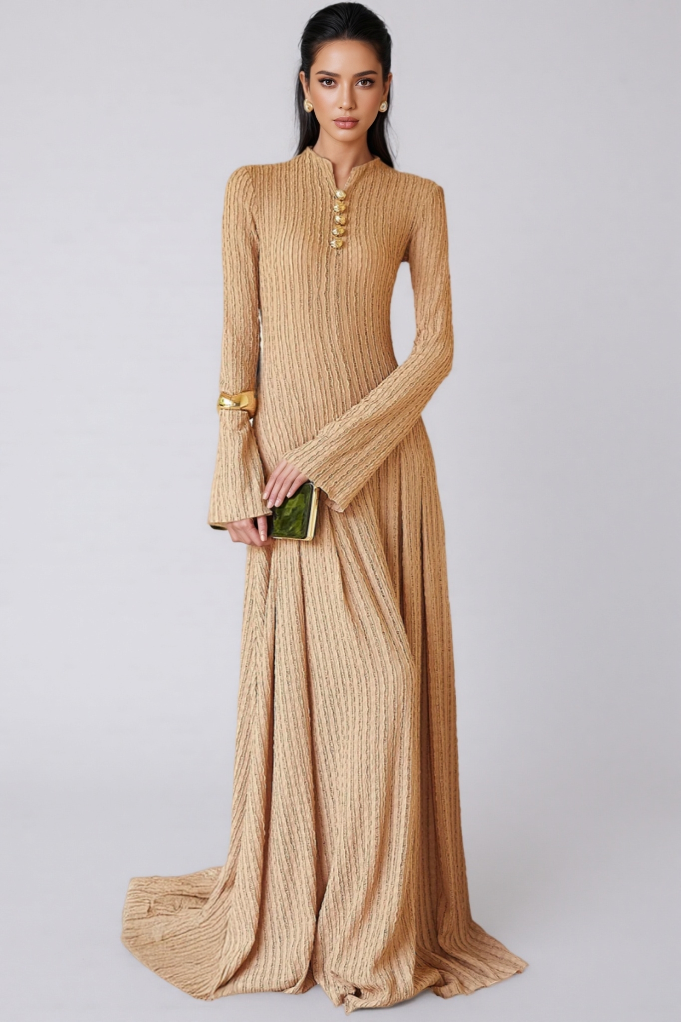 Dreyaty Beige Long Sleeve Maxi Dress