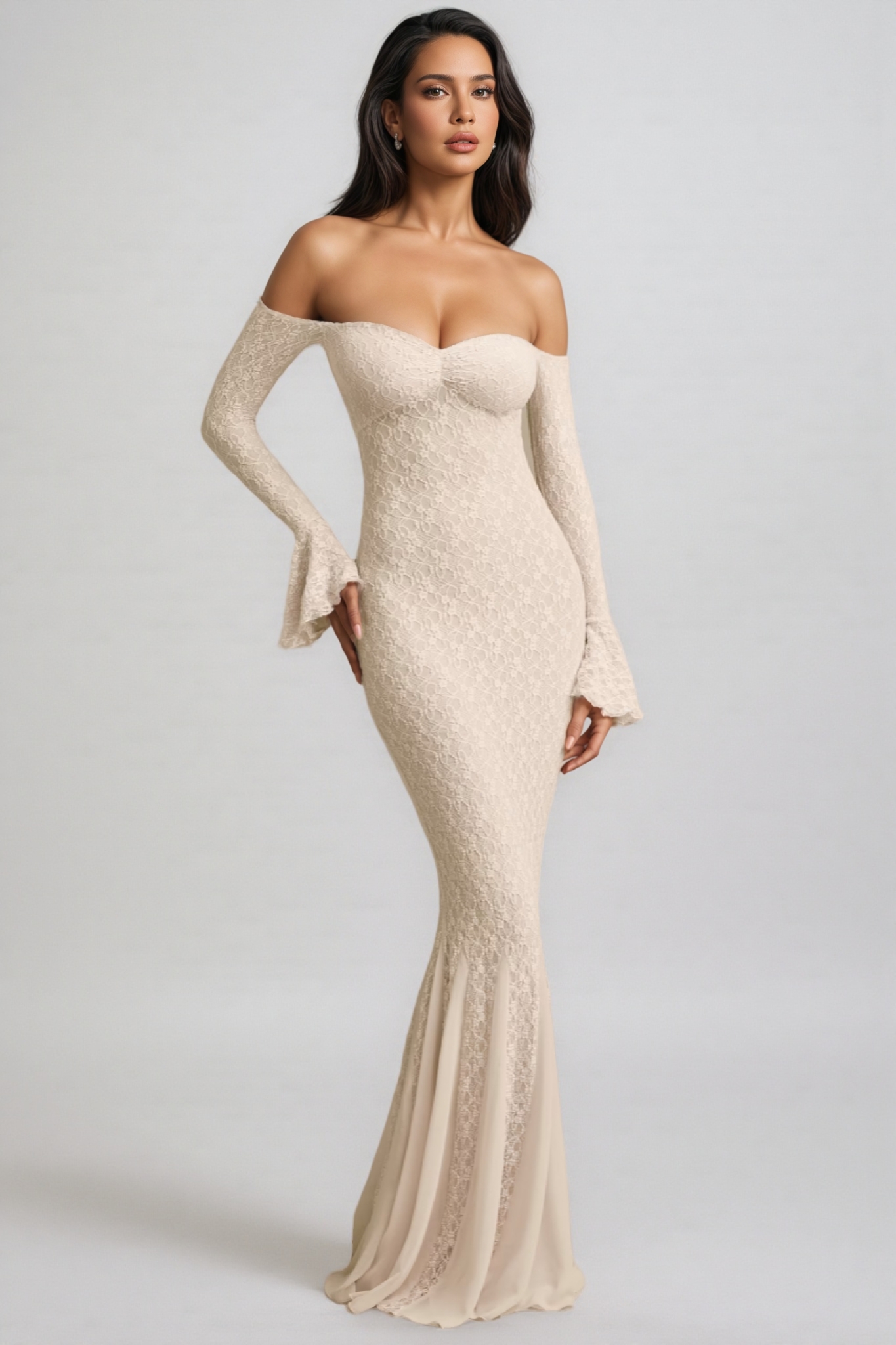 Kaeln Off-Shoulder Ruffle Lace Maxi Dress