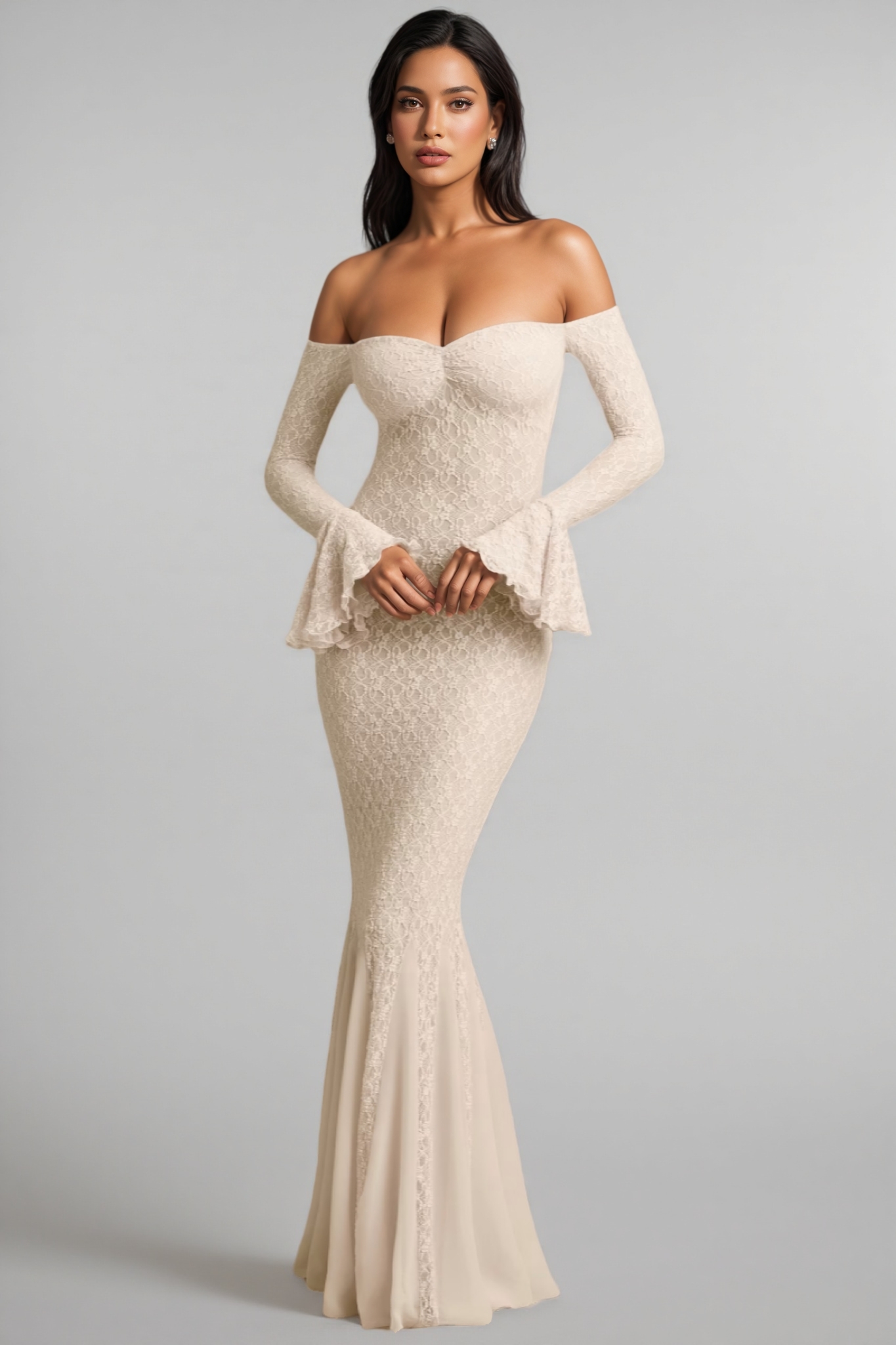 Kaeln Off-Shoulder Ruffle Lace Maxi Dress