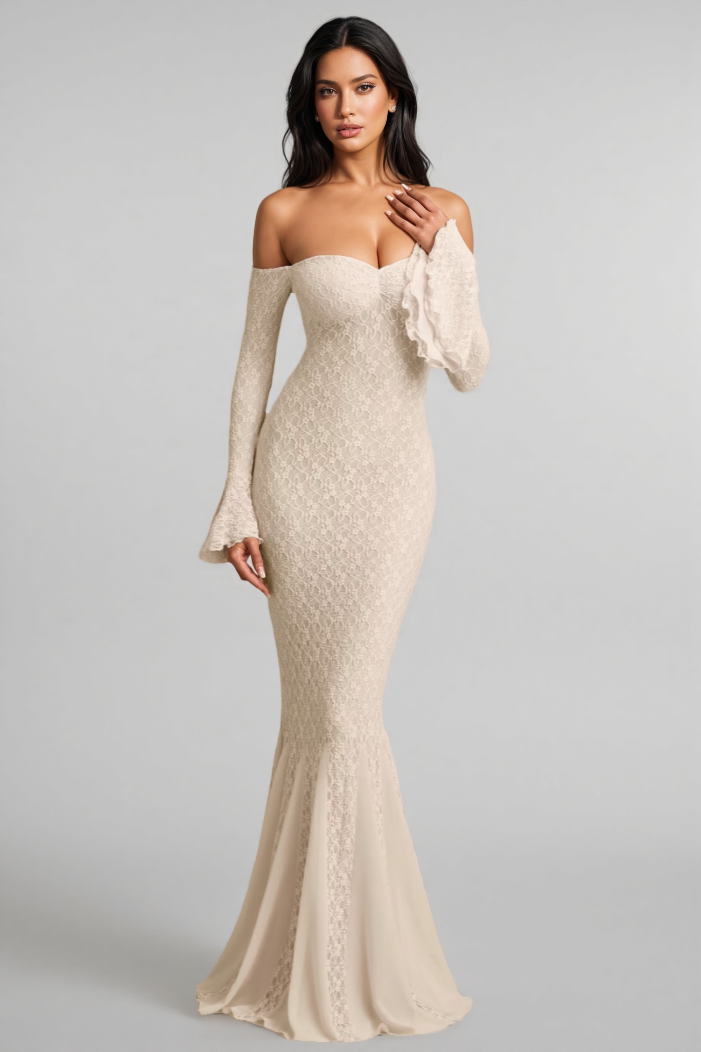 Kaeln Off-Shoulder Ruffle Lace Maxi Dress