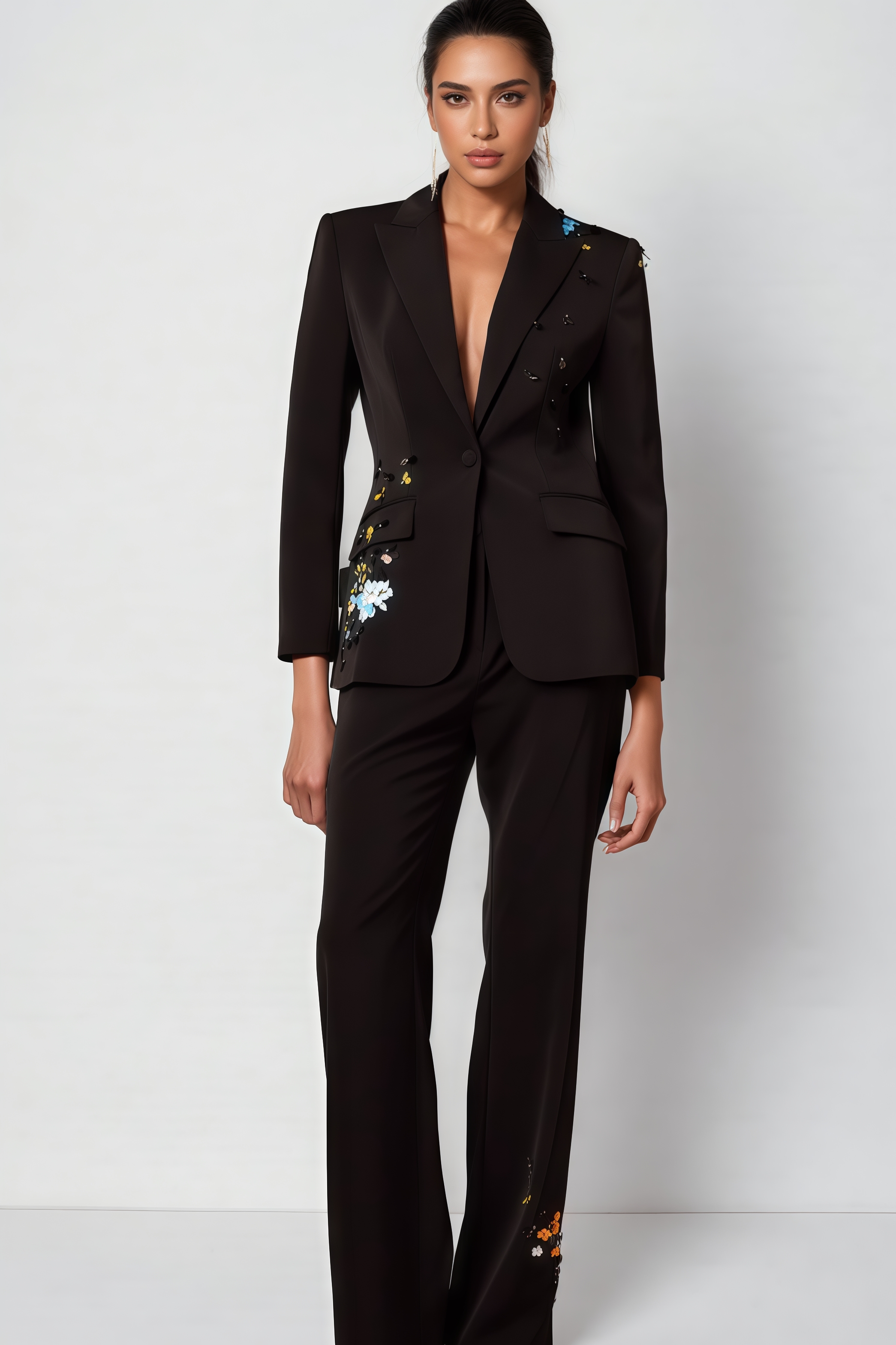 Adriv Black Sequined Blazer & Trousers Matching Set