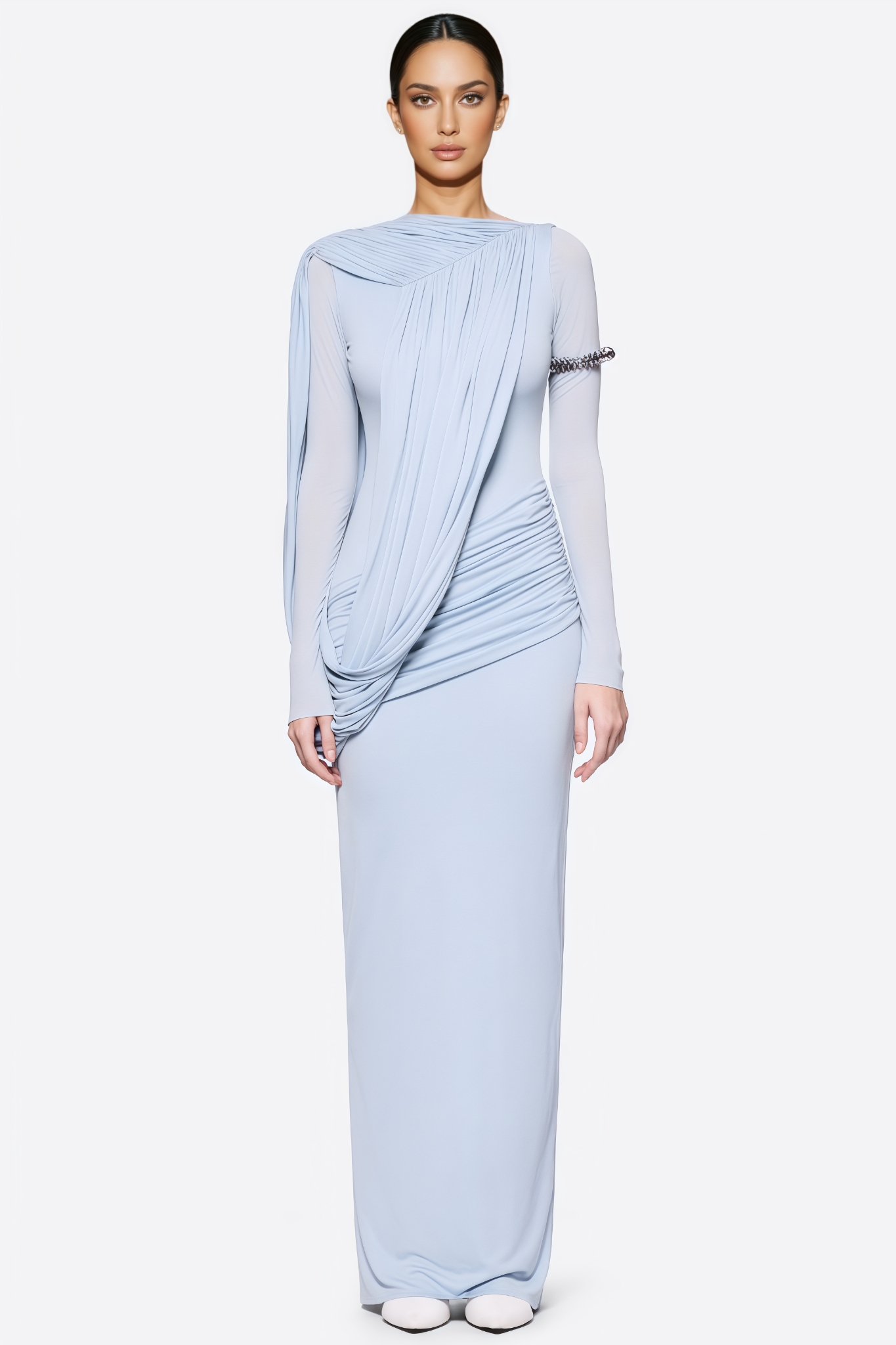 Dugoy Blue Long Sleeve Mesh Maxi Dress