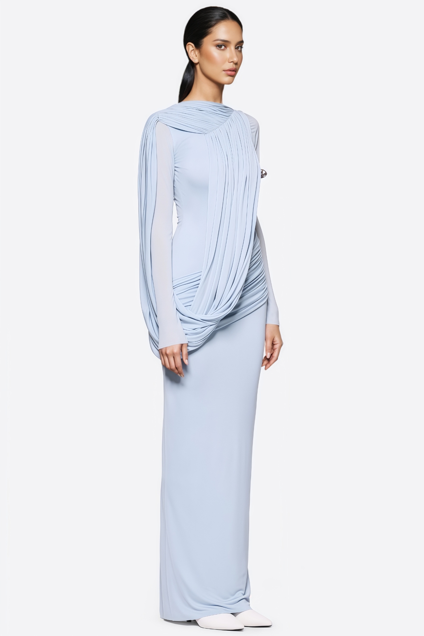 Dugoy Blue Long Sleeve Mesh Maxi Dress