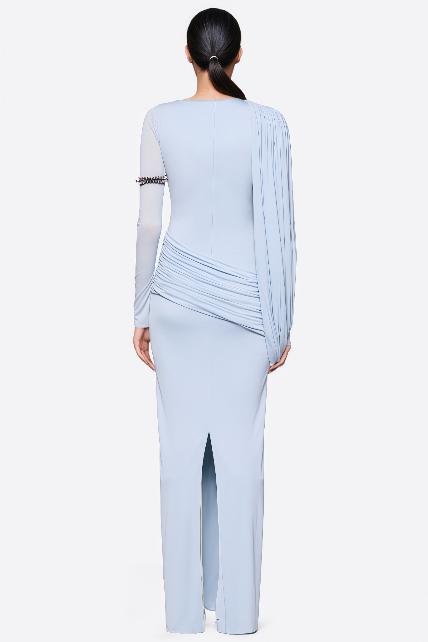Dugoy Blue Long Sleeve Mesh Maxi Dress