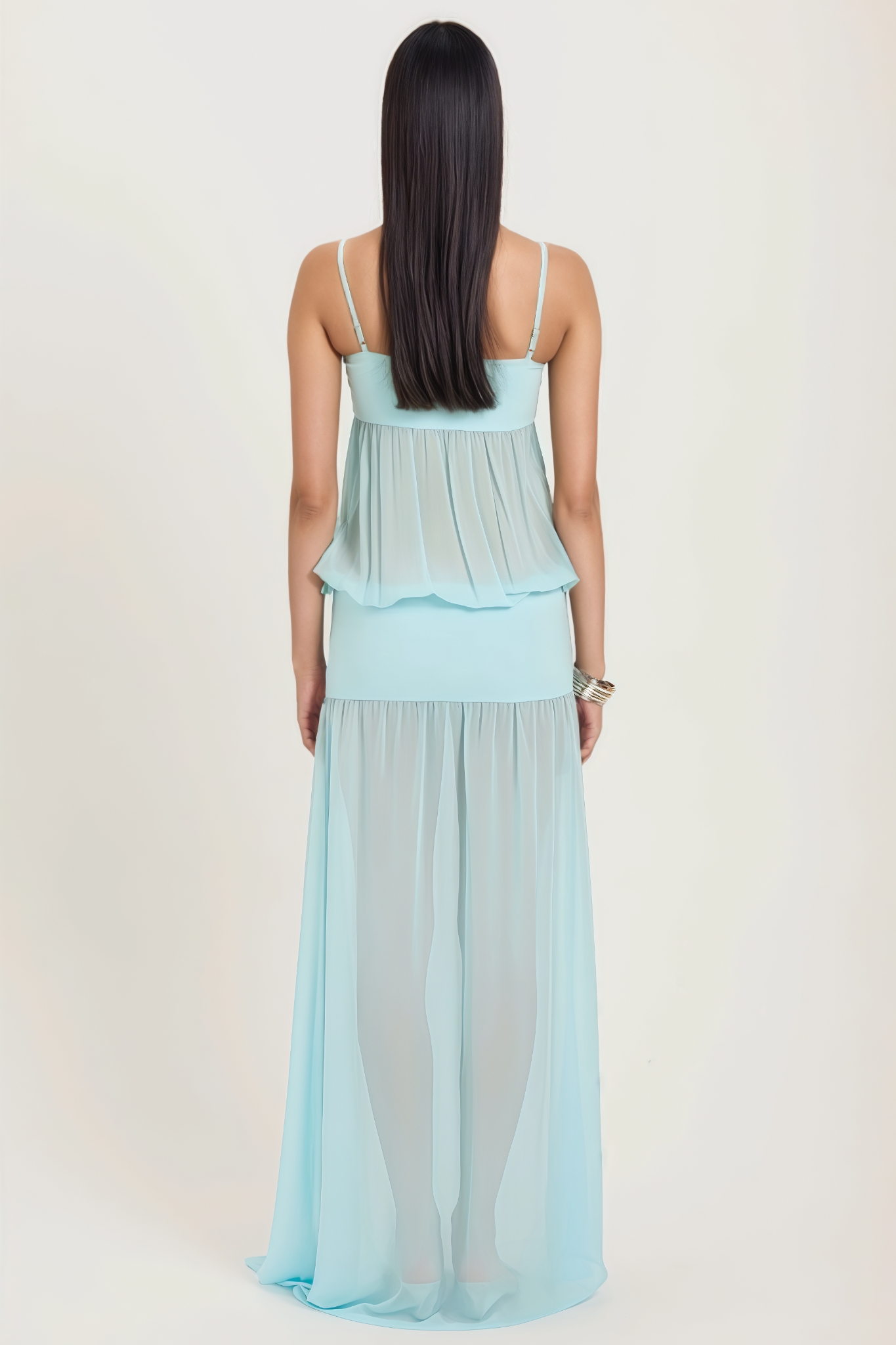 Elanort Blue Halter Mesh Maxi Dress
