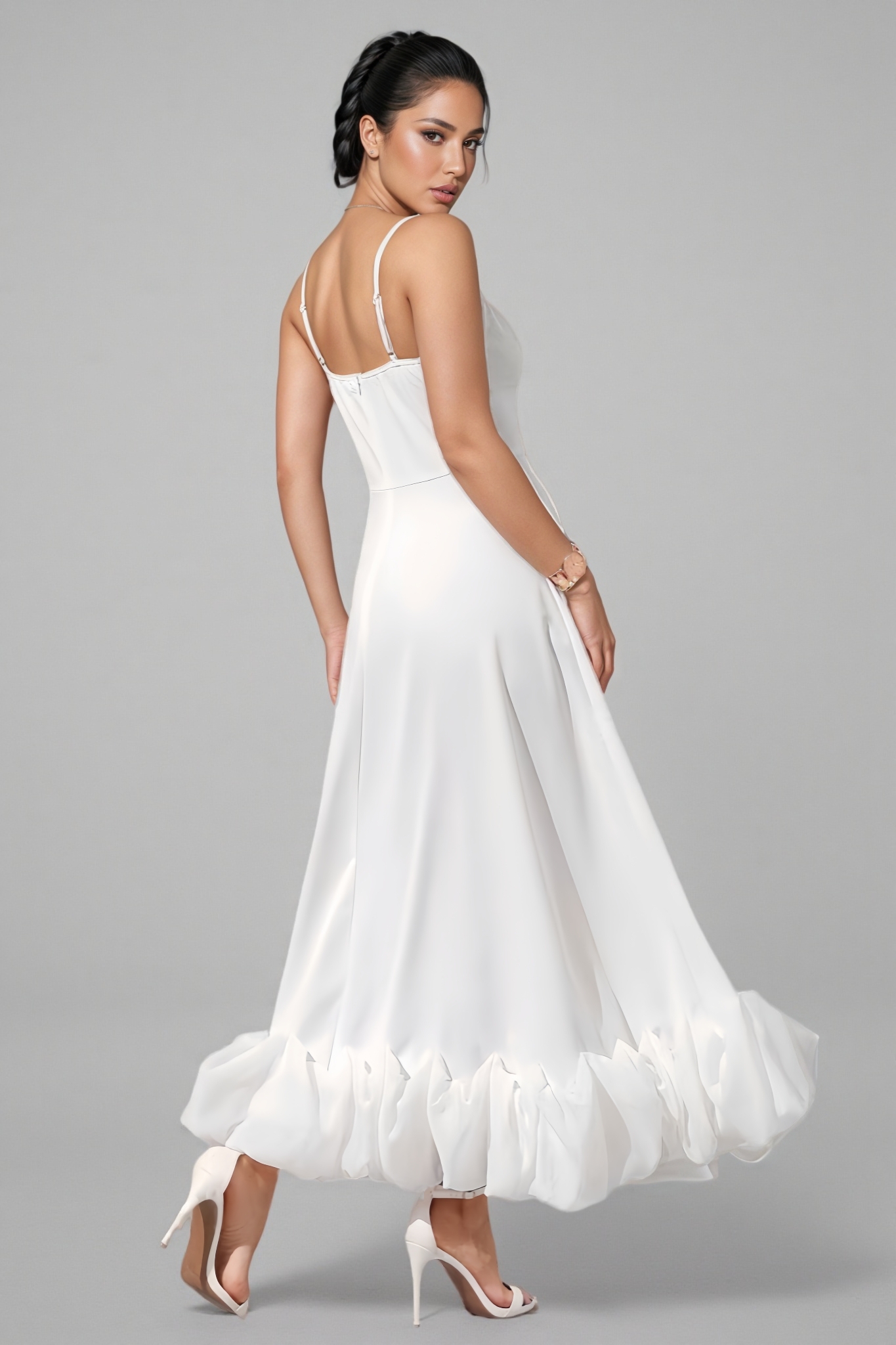 Avira U-Neck Large Hemline Maxi Dress-White