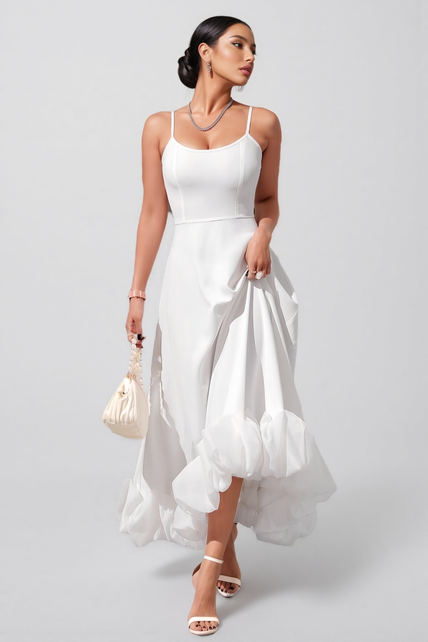 Avira U-Neck Large Hemline Maxi Dress-White