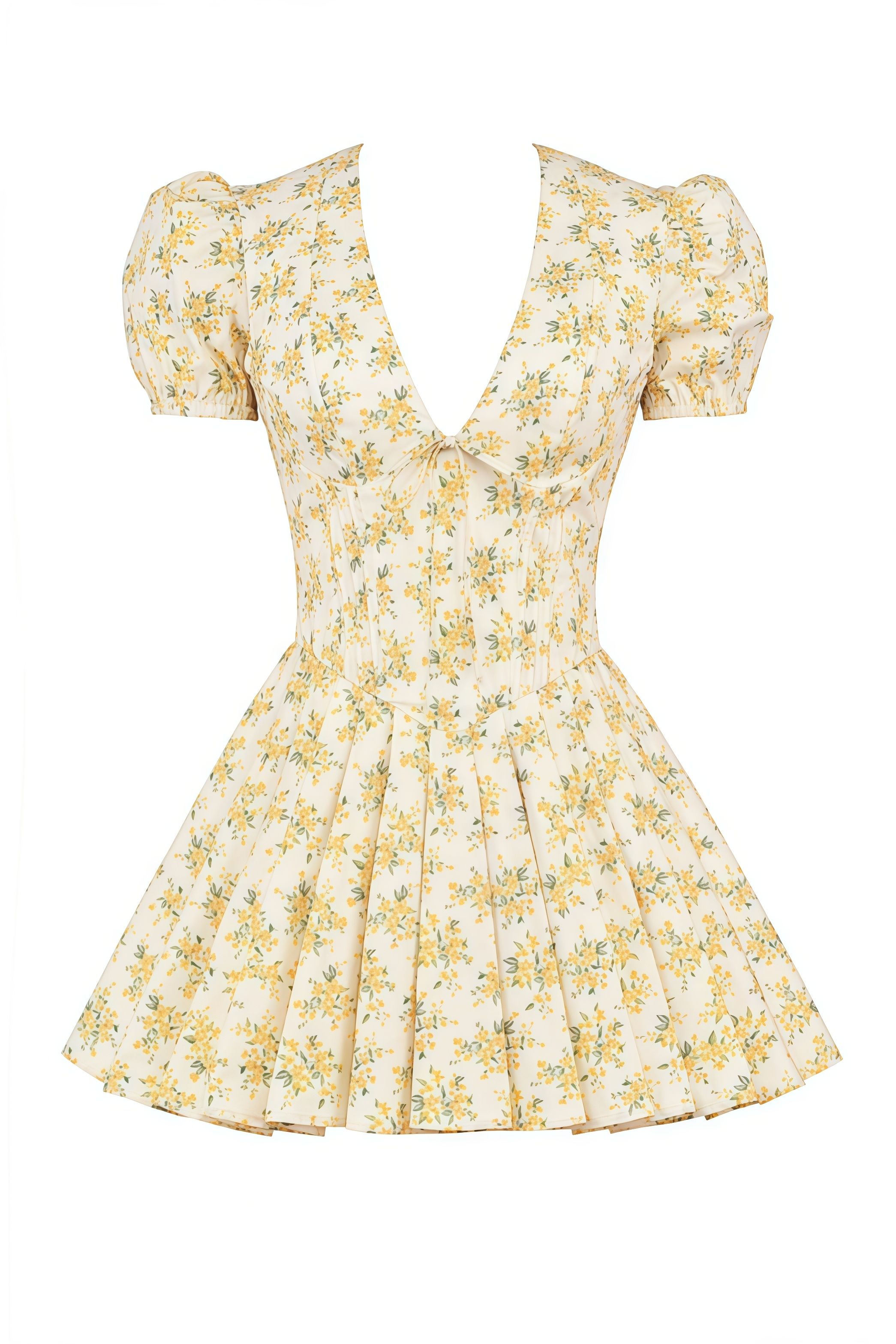 Korel Yellow Short Sleeve Floral Mini Dress
