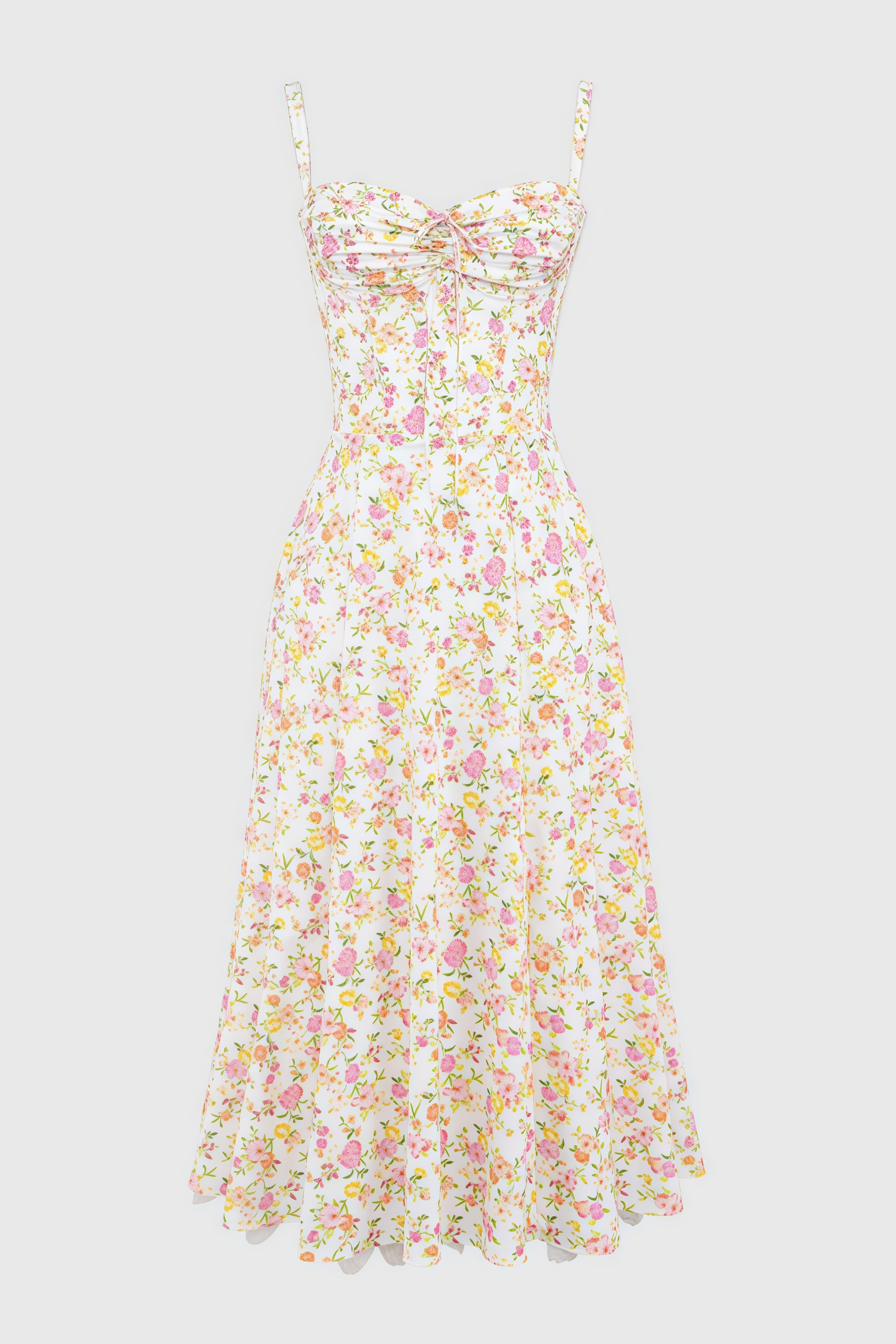 Larkt Meadow Floral Print Cotton Bustier Midi Dress