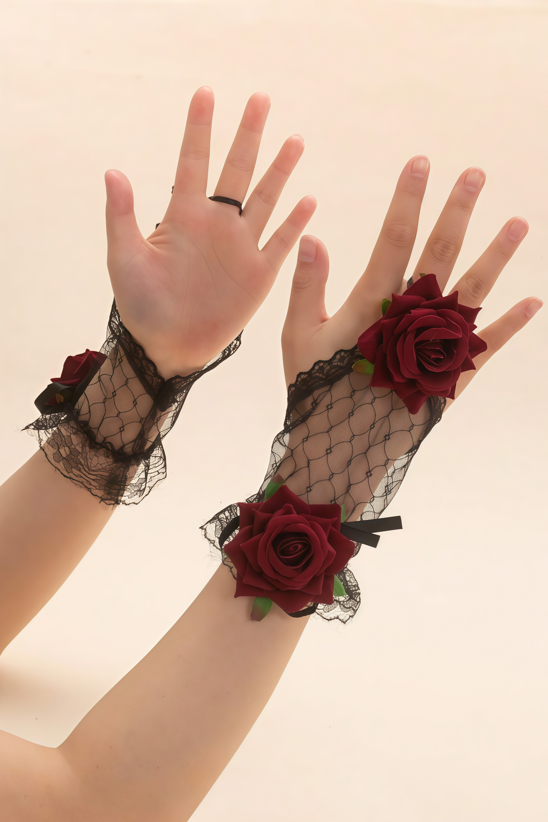 Brevi Red 3D Flower Lace Gloves