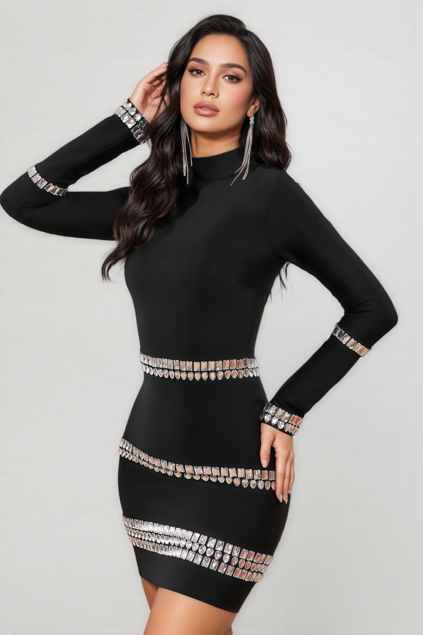 Nico Diamond-Studded Bandage Mini Dress