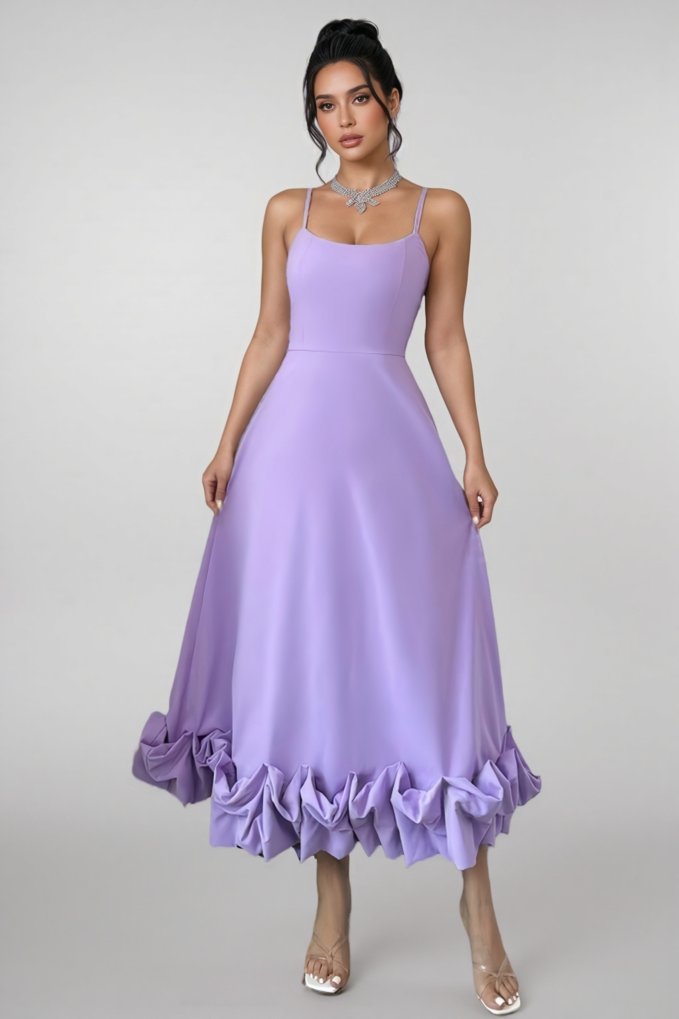 Karia U-Neck Large Hemline Maxi Dress-Purple