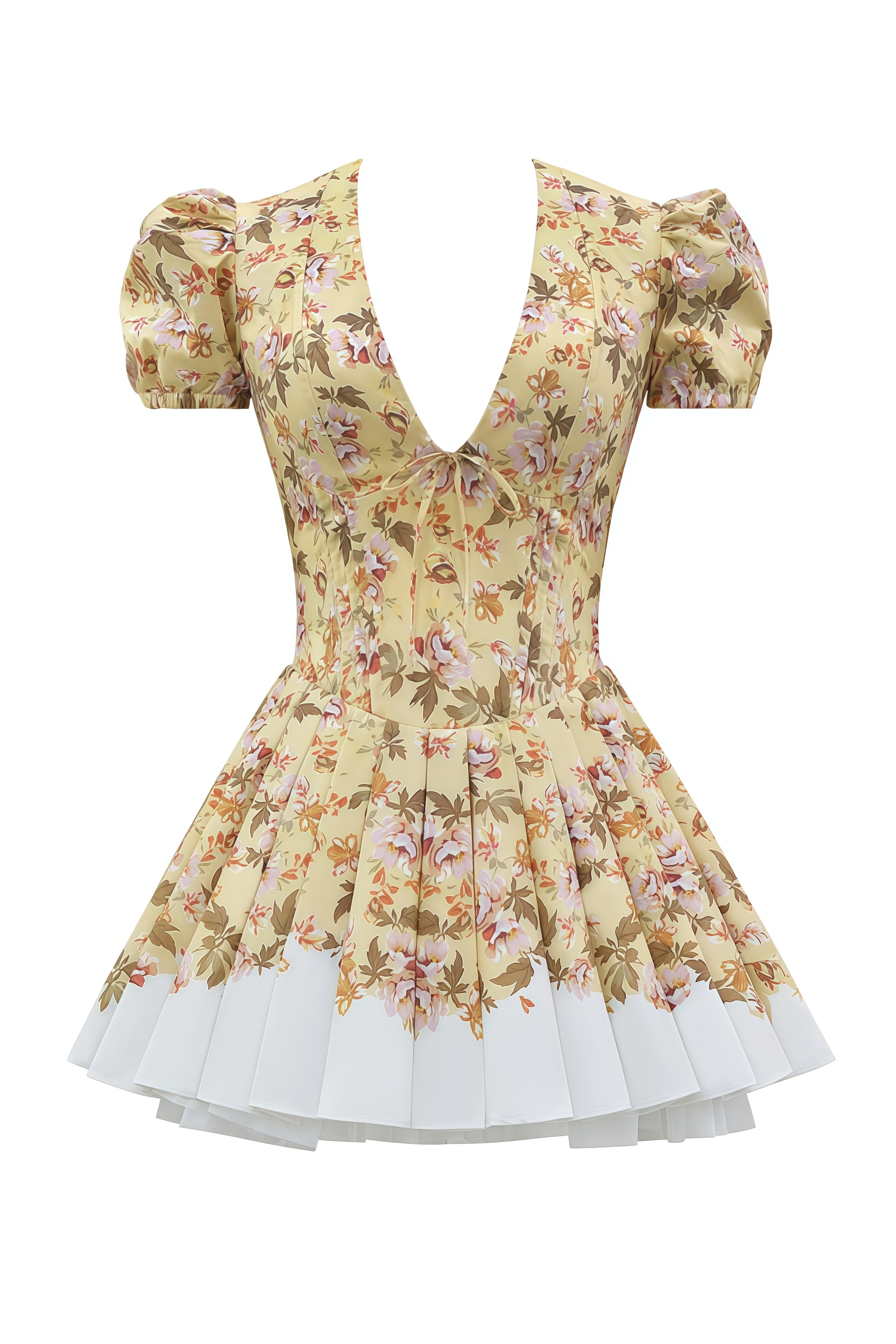 Maryst Beige Short Sleeve Floral Mini Dress