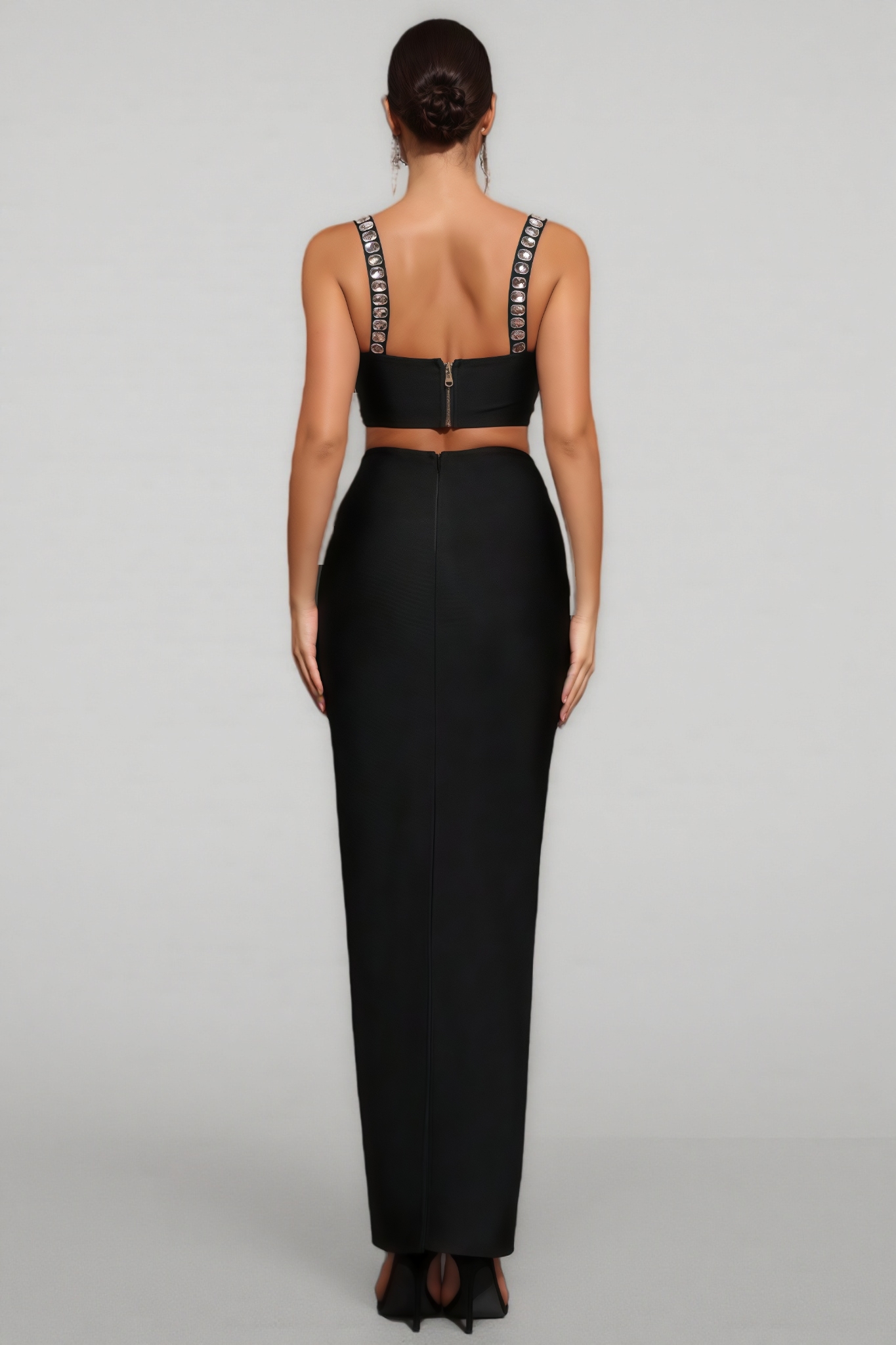 Megan Black Diamond Studded Maxi Dress Set