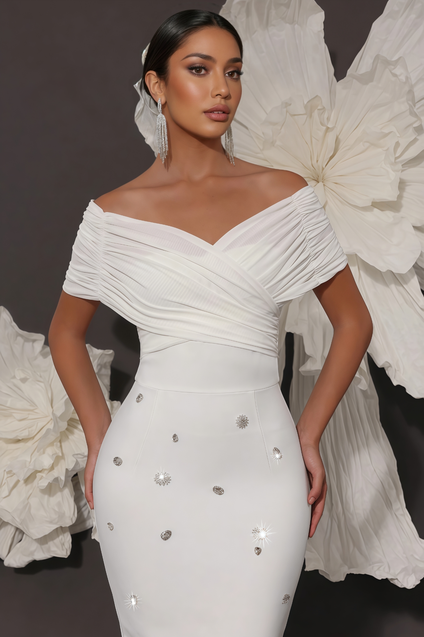 Oonan White Strapless Mesh Midi Dress