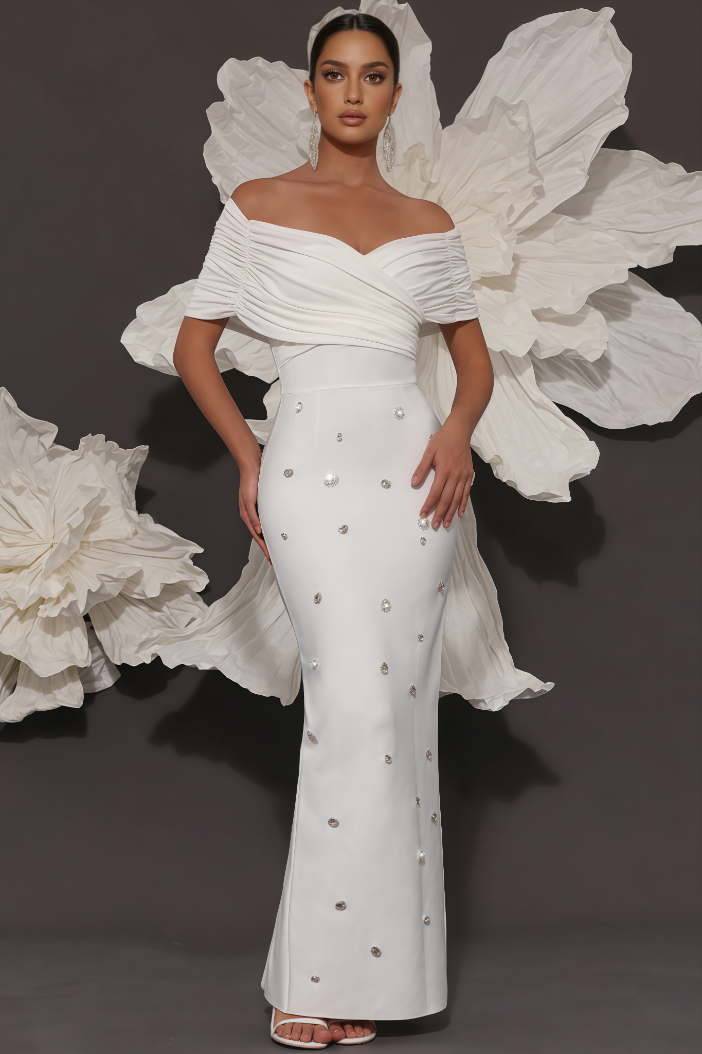 Oonan White Strapless Mesh Midi Dress