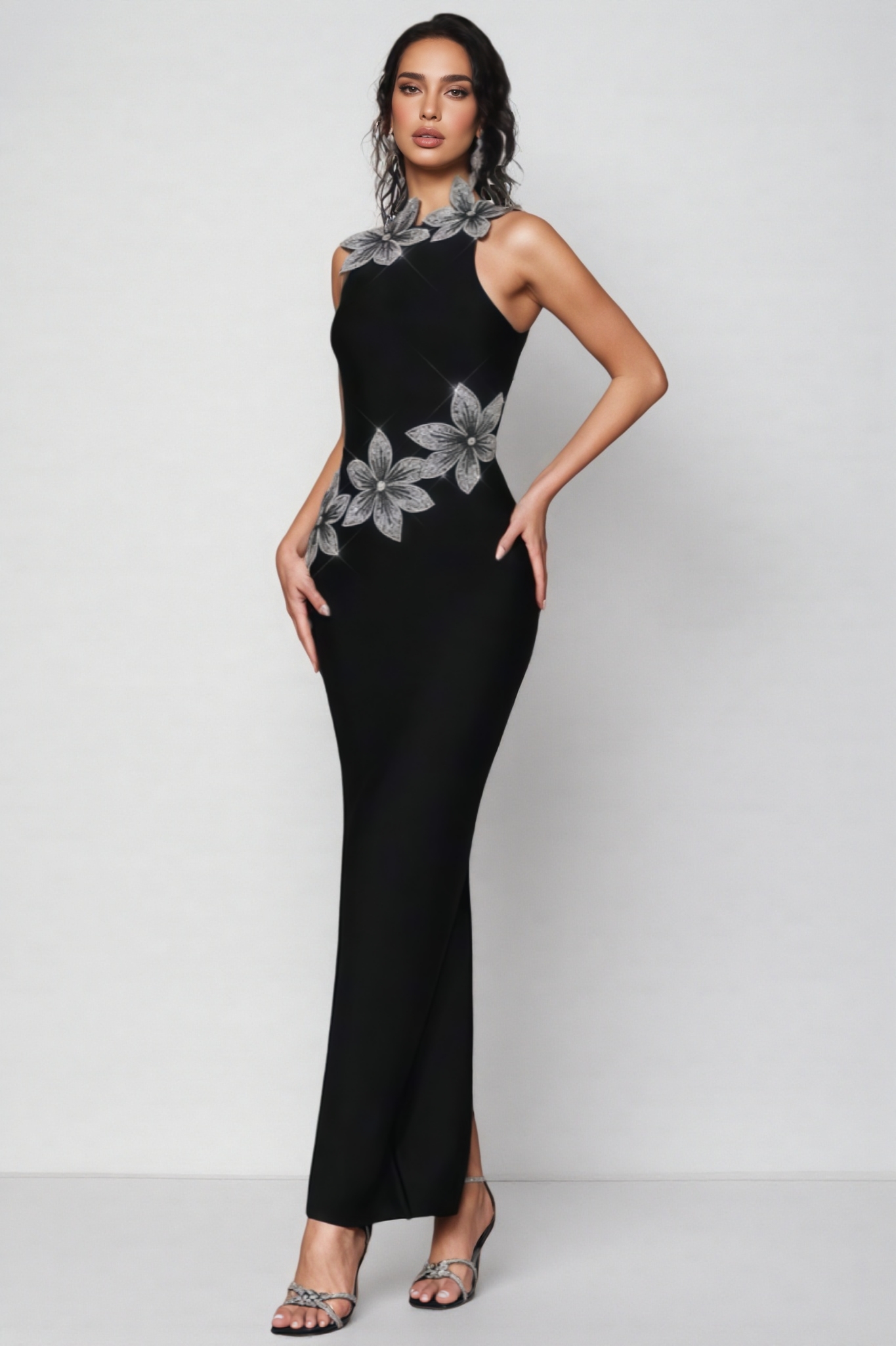 Pam 3D Floral Diamond Bandage  Maxi Dress