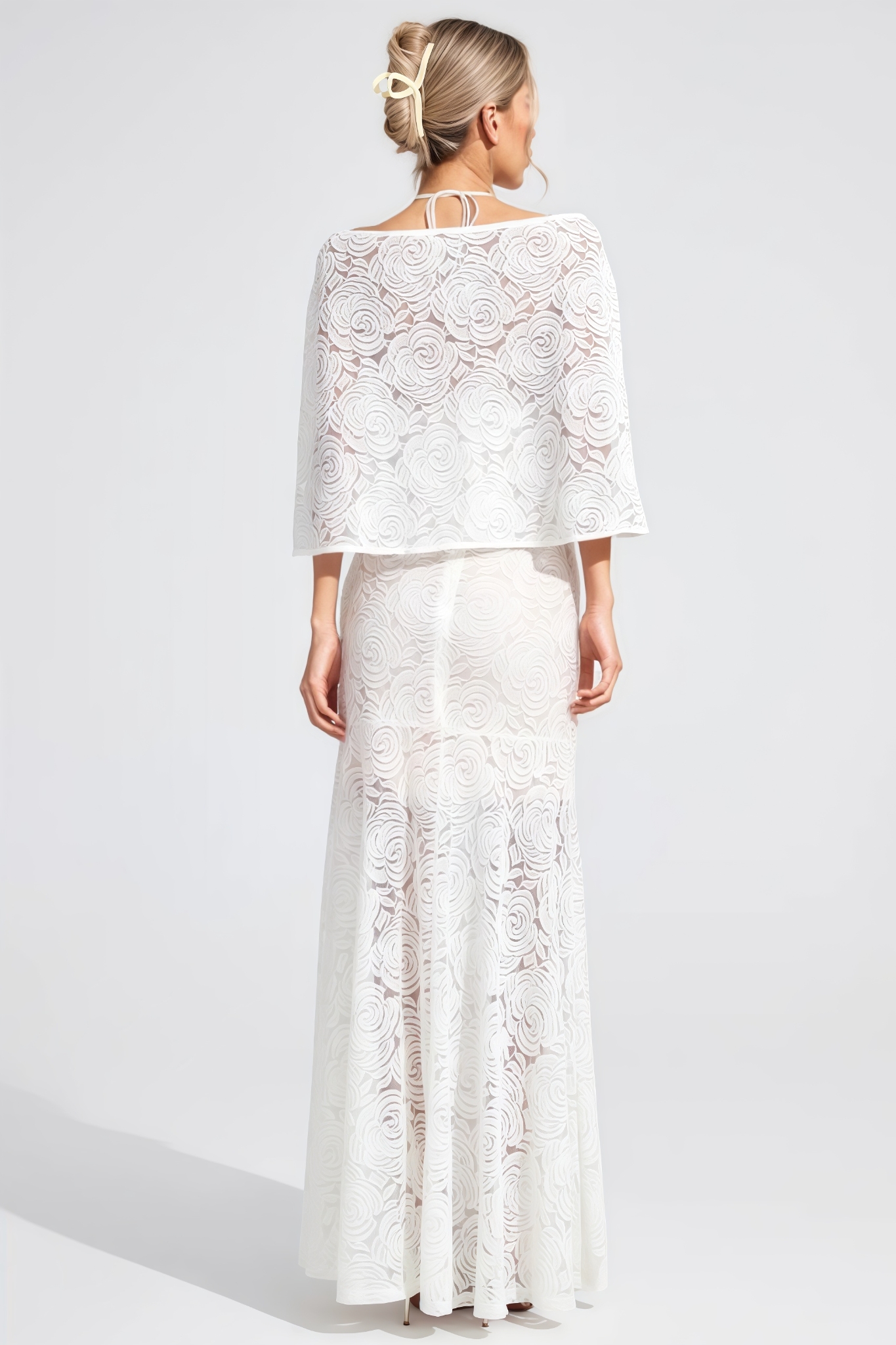 Wilyian White Embroidered Maxi Dress