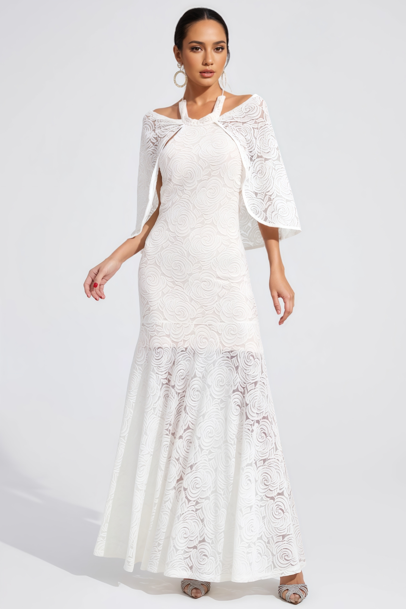 Wilyian White Embroidered Maxi Dress
