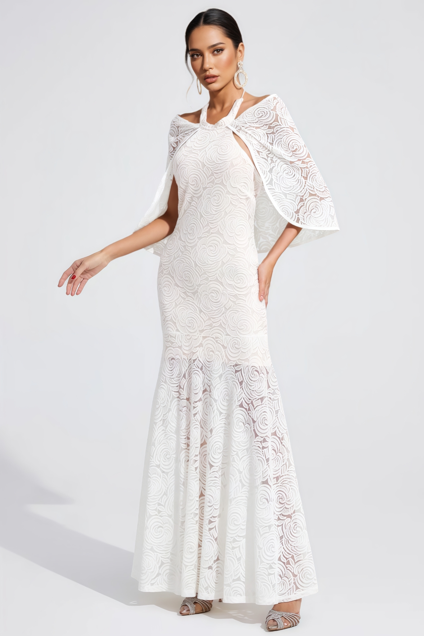 Wilyian White Embroidered Maxi Dress