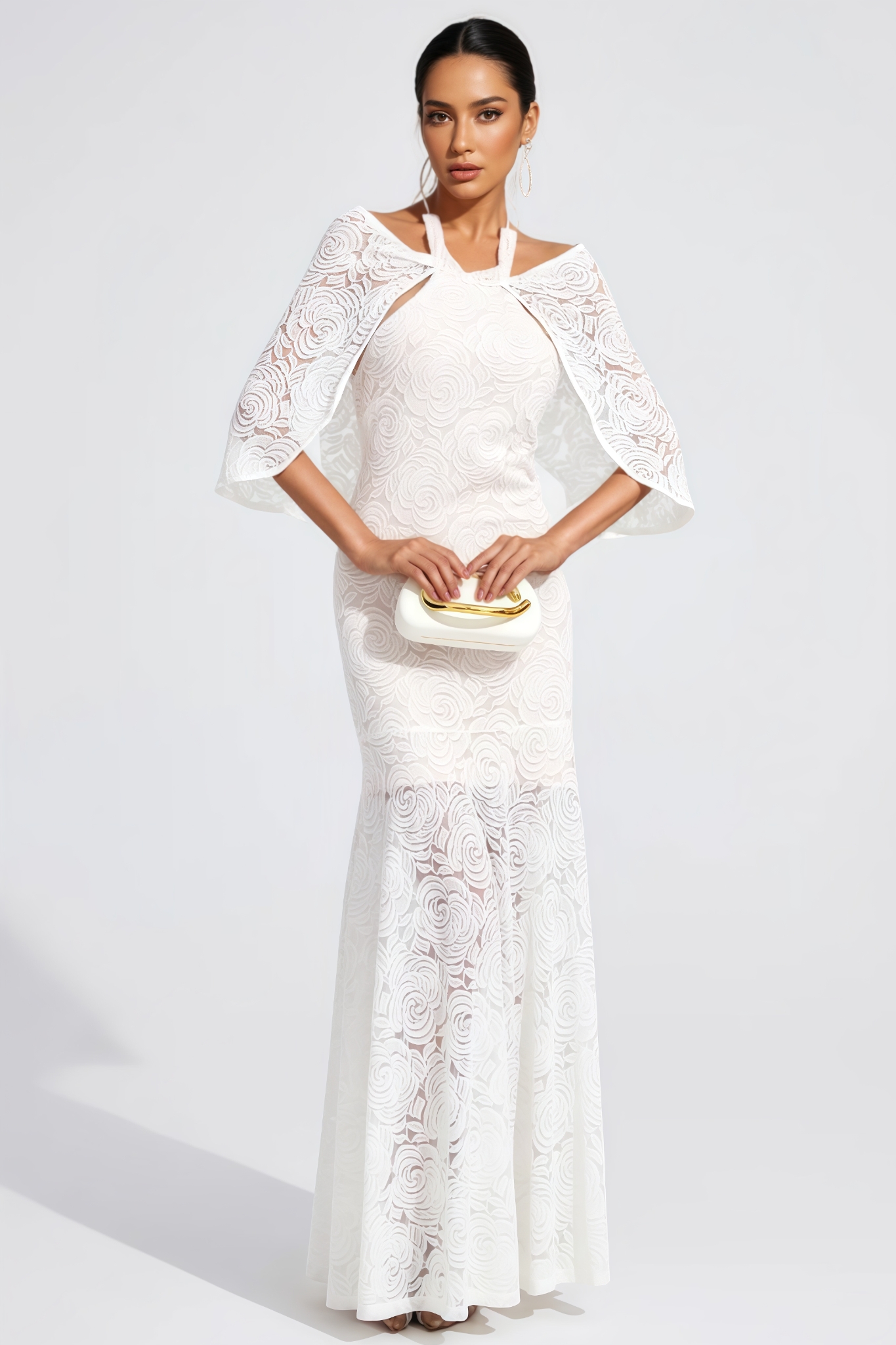 Wilyian White Embroidered Maxi Dress